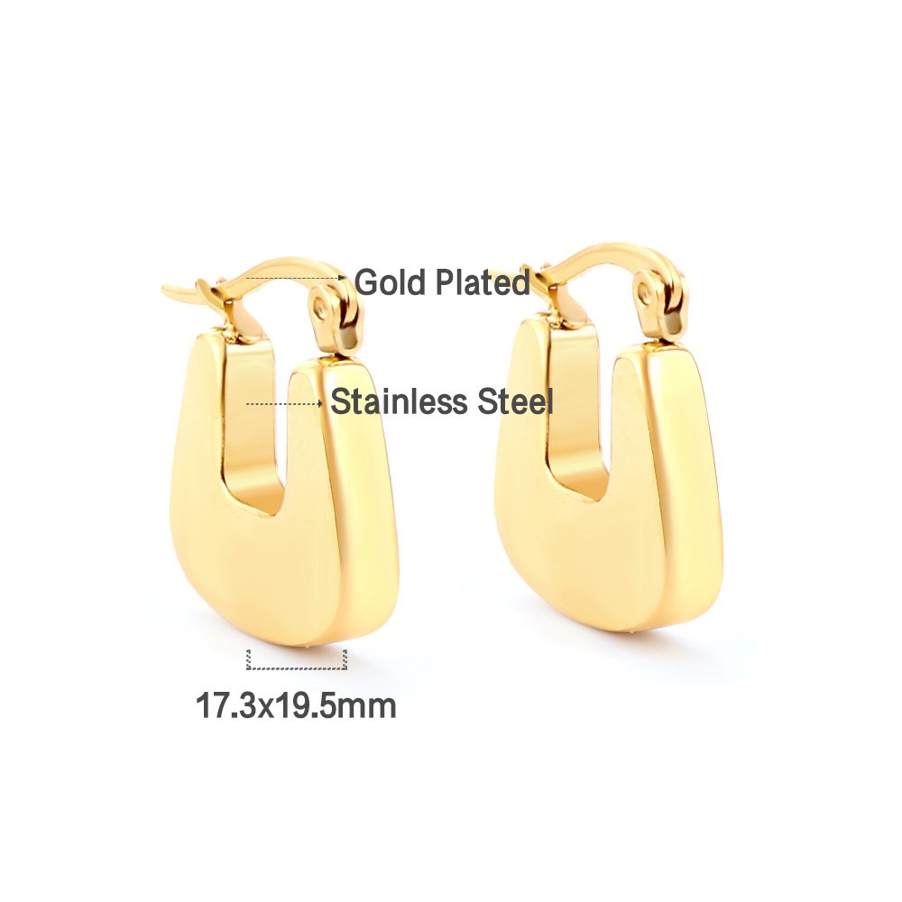 Stainless Steel Wide U-Shaped Geometric Latch Hoop Earrings in Gold & Silver | AB538 AB539