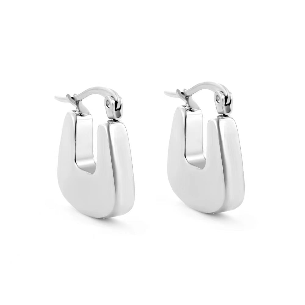 Stainless Steel Wide U-Shaped Geometric Latch Hoop Earrings in Gold & Silver | AB538 AB539