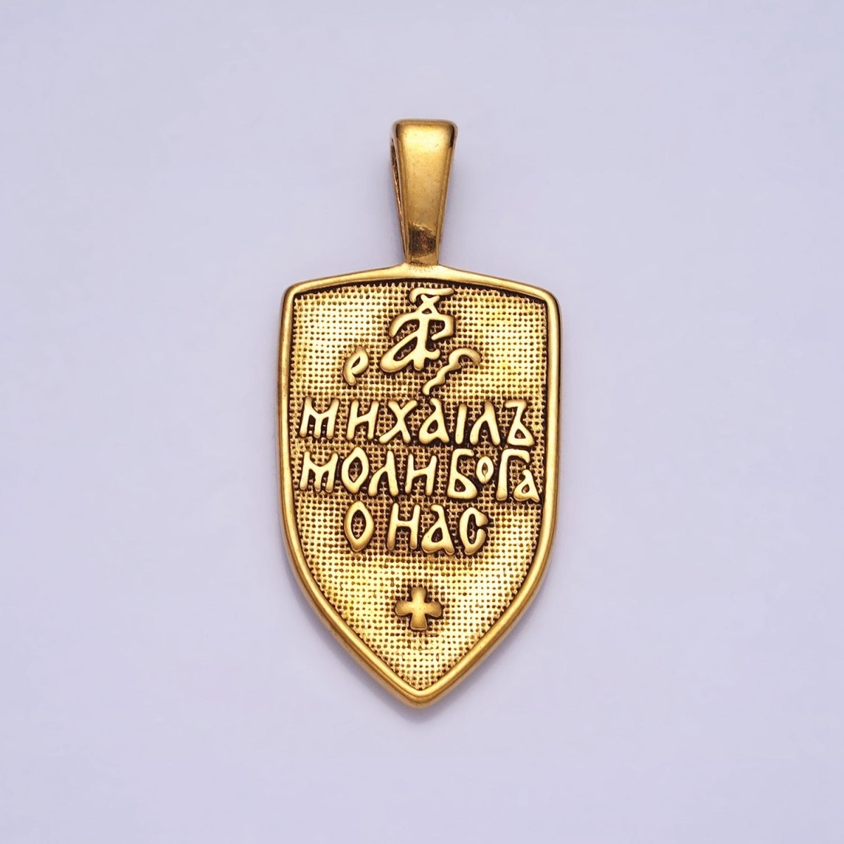 Stainless Steel Winged Angel Soldier Religious Cross Shield Crest Double Sided Pendant in Silver & Gold | P-1135