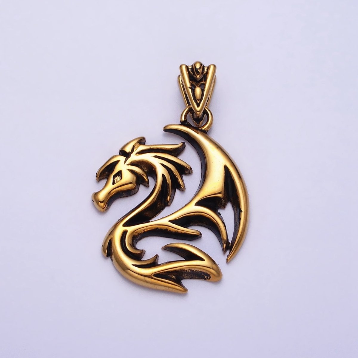 Stainless Steel Winged Geometric Spiked Dragon Gold, Silver Pendant | P-1127