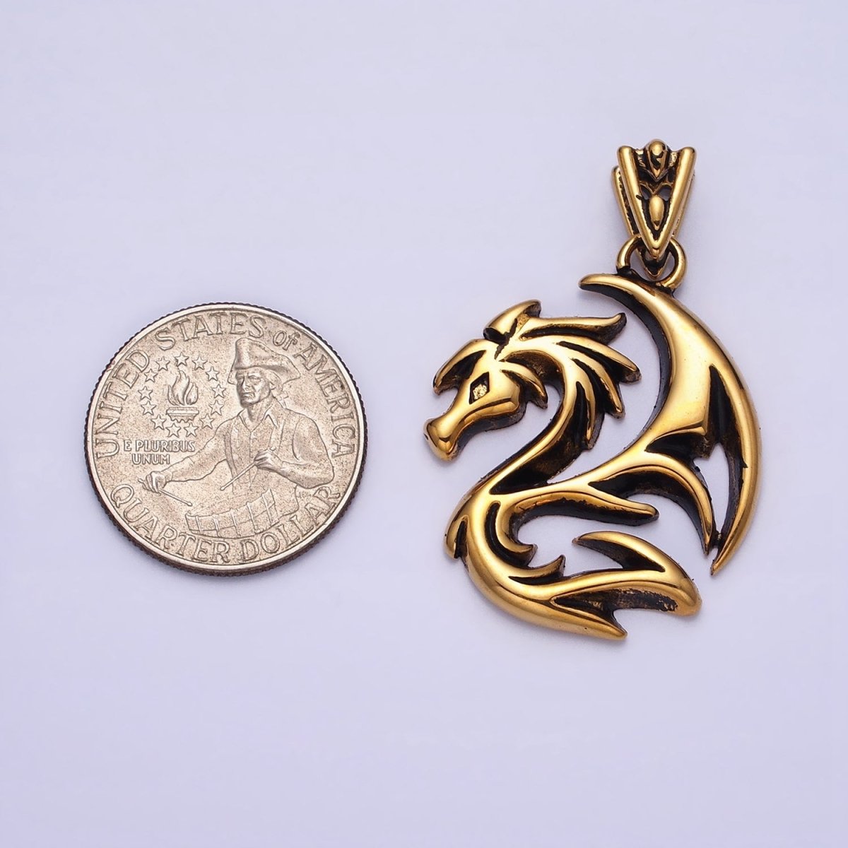 Stainless Steel Winged Geometric Spiked Dragon Gold, Silver Pendant | P-1127