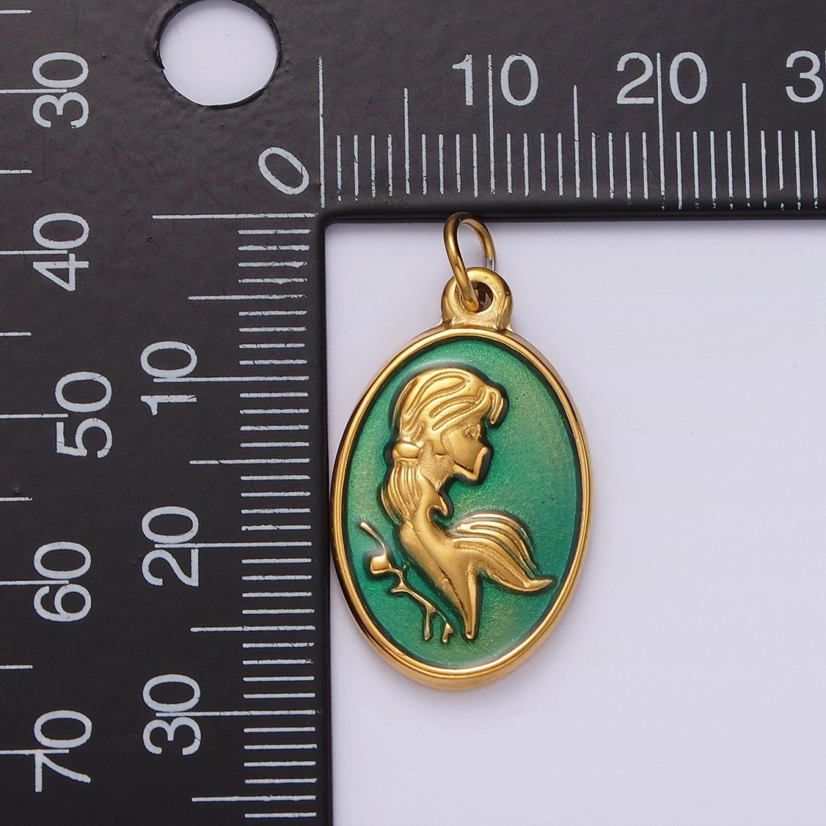 Stainless Steel Women Girl Portrait Cameo Teal Oval Charm in Gold & Silver | P1269