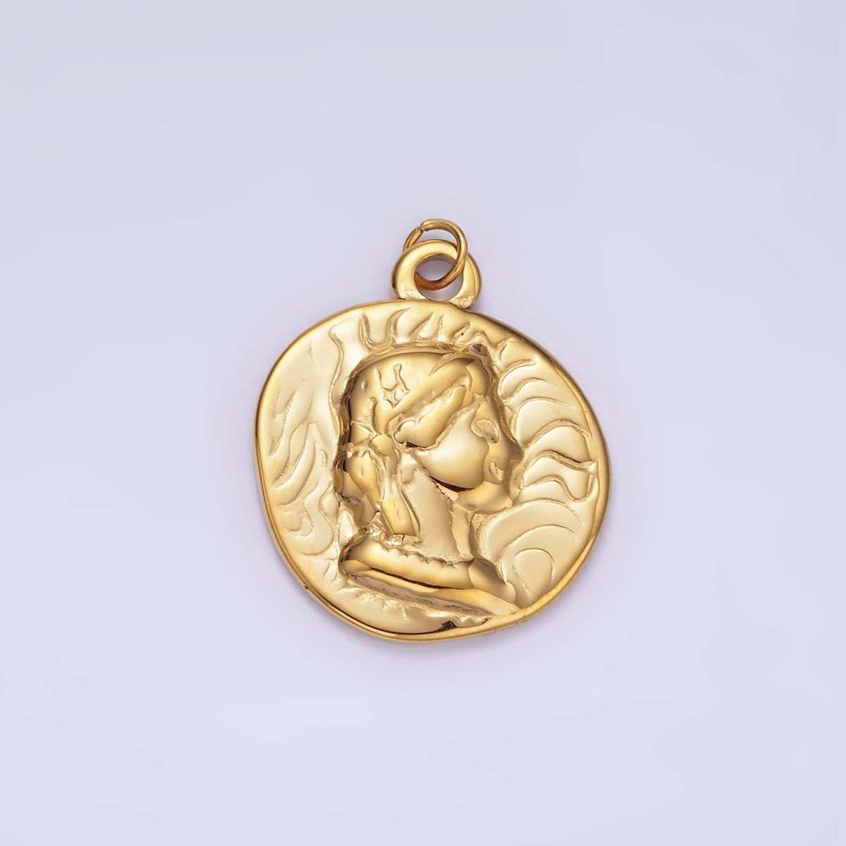 Stainless Steel Women Portrait Lined Abstract Round Charm | P975 - DLUXCA