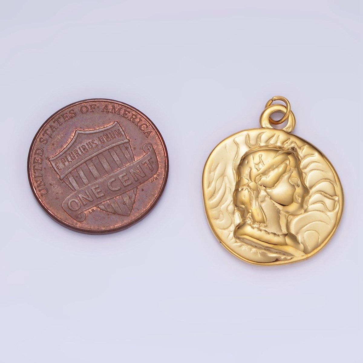 Stainless Steel Women Portrait Lined Abstract Round Charm | P975 - DLUXCA