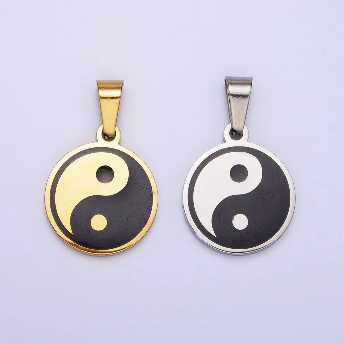 Stainless Steel Yin Yang Enamel Round Minimalist Pendant in Gold & Silver | P-1099