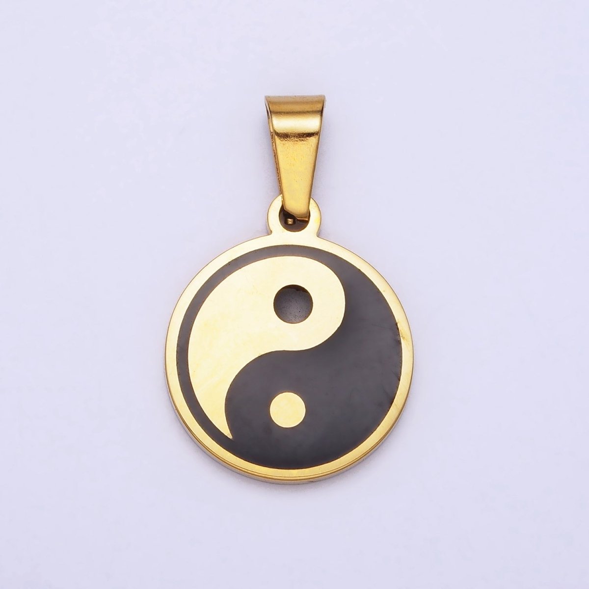Stainless Steel Yin Yang Enamel Round Minimalist Pendant in Gold & Silver | P-1099
