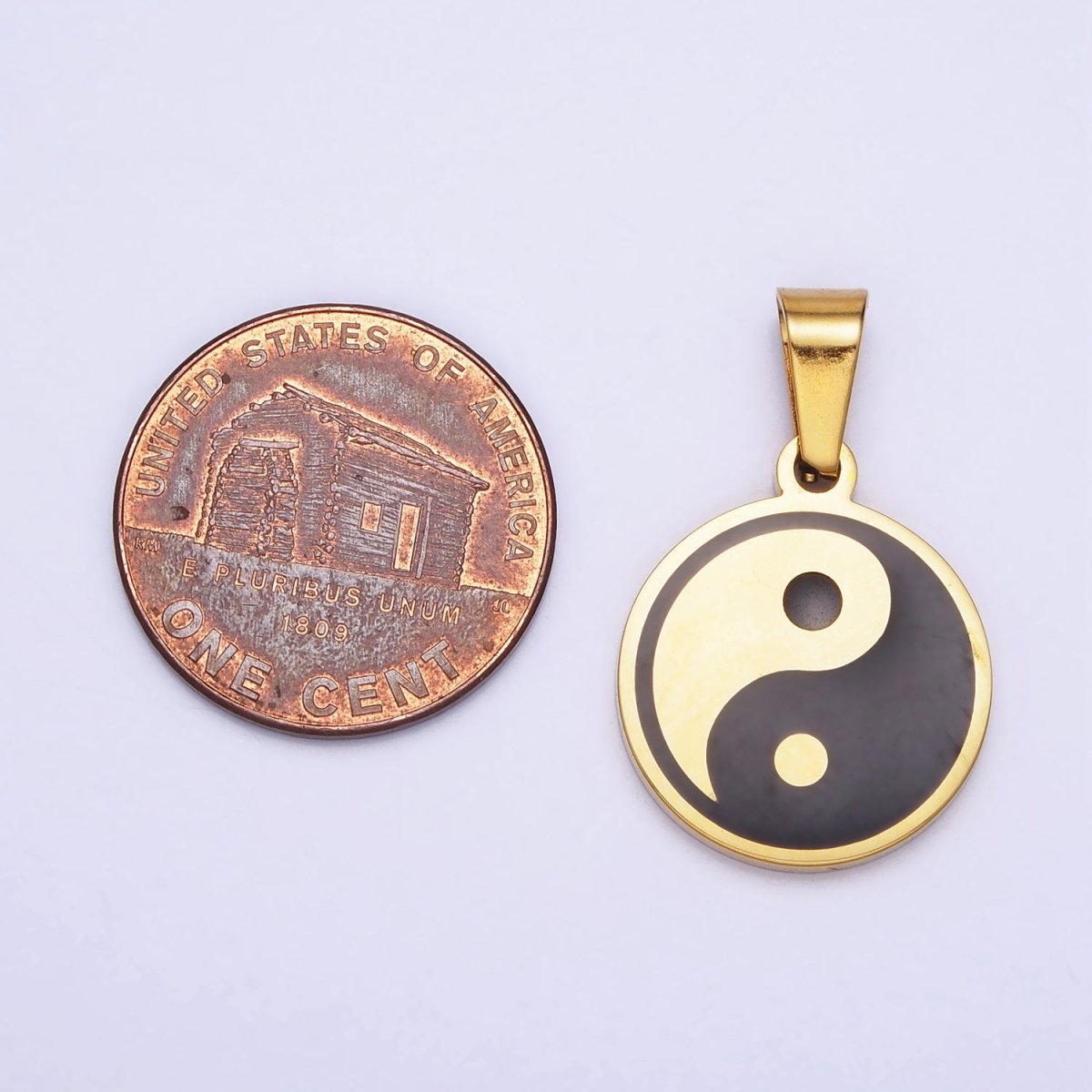 Stainless Steel Yin Yang Enamel Round Minimalist Pendant in Gold & Silver | P-1099