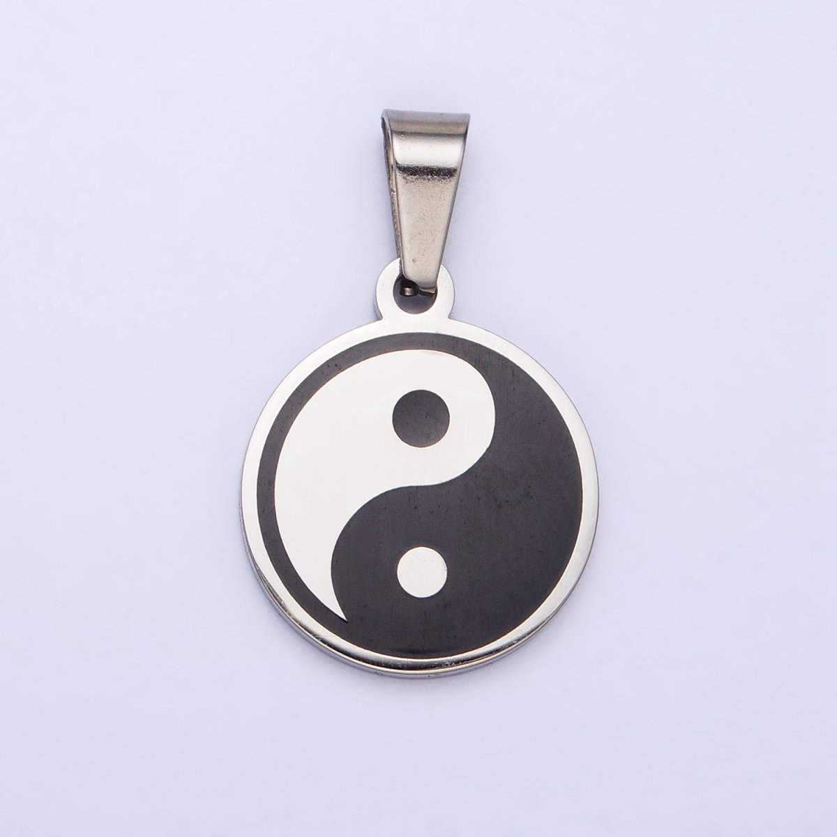 Stainless Steel Yin Yang Enamel Round Minimalist Pendant in Gold & Silver | P-1099