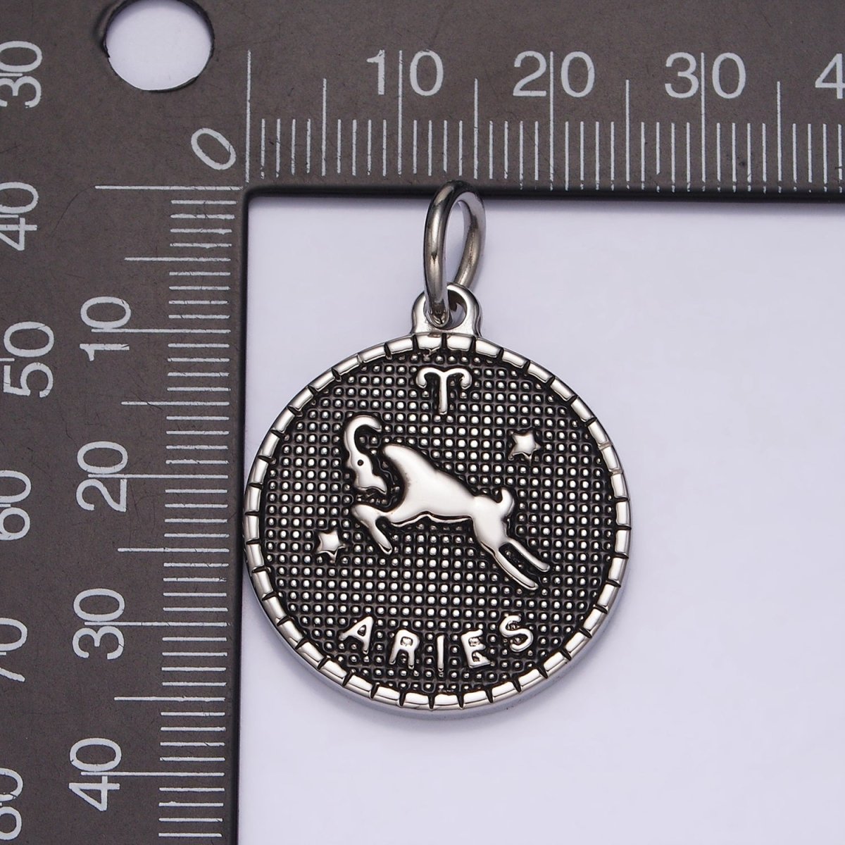 Stainless Steel Zodiac Astrological Sign Birth Star Constellation Dotted Round Silver Charm | A-A1229-A-A1234