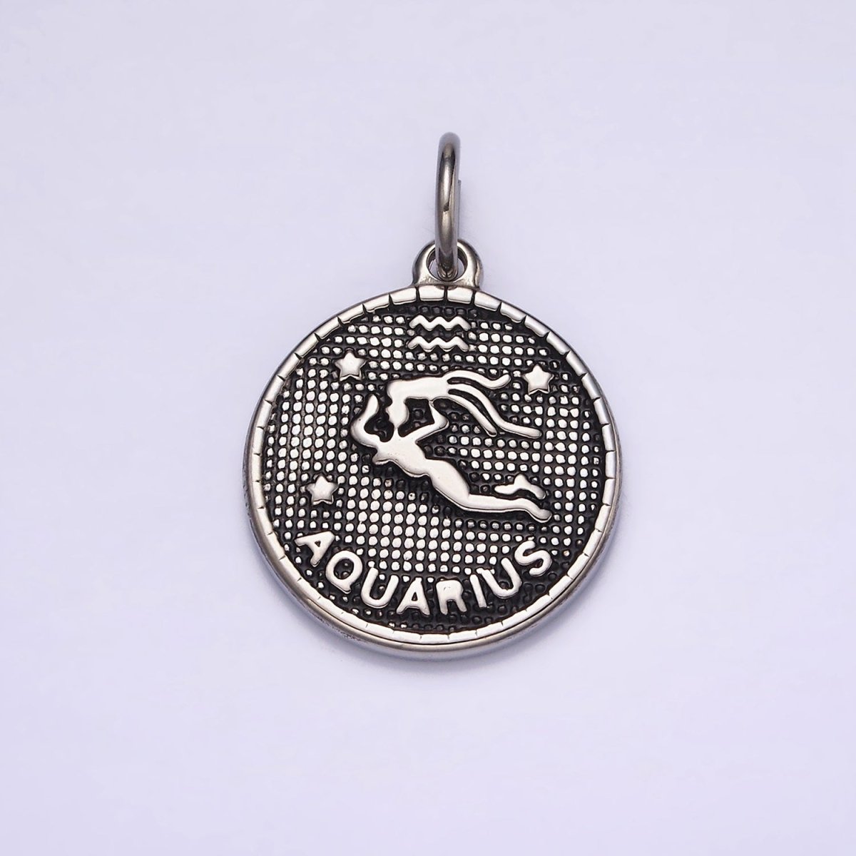 Stainless Steel Zodiac Astrological Sign Birth Star Constellation Dotted Round Silver Charm | A-A1229-A-A1234