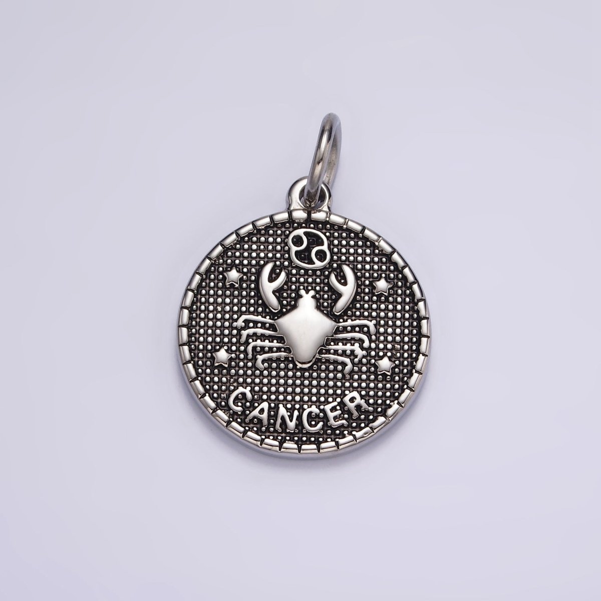 Stainless Steel Zodiac Astrological Sign Birth Star Constellation Dotted Round Silver Charm | A-A1229-A-A1234