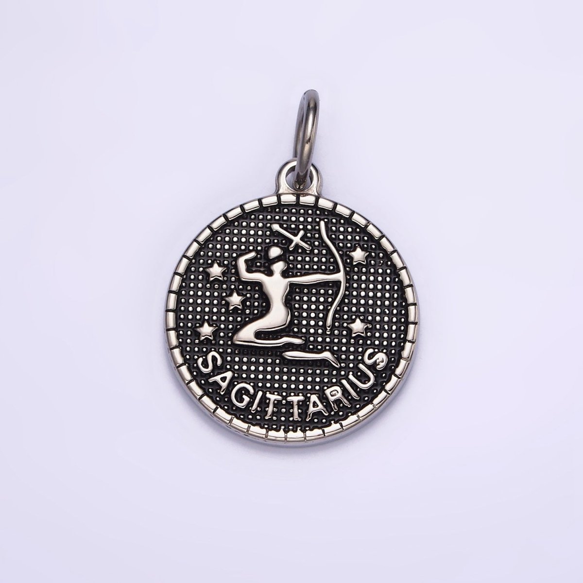 Stainless Steel Zodiac Astrological Sign Birth Star Constellation Dotted Round Silver Charm | A-A1229-A-A1234