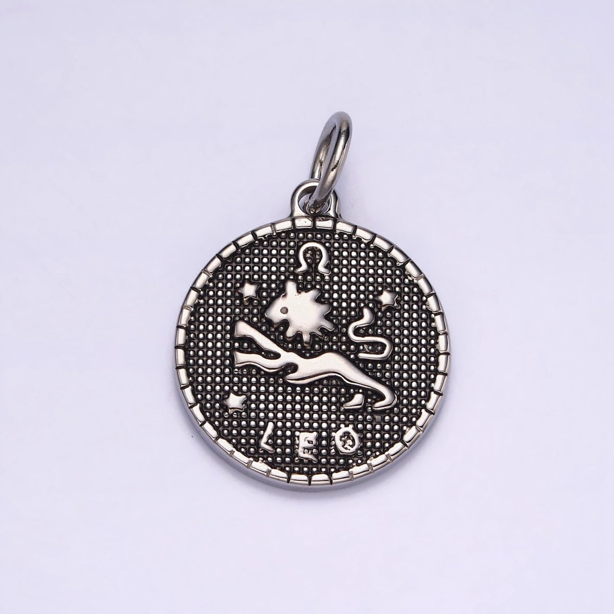 Stainless Steel Zodiac Astrological Sign Birth Star Constellation Dotted Round Silver Charm | A-A1229-A-A1234