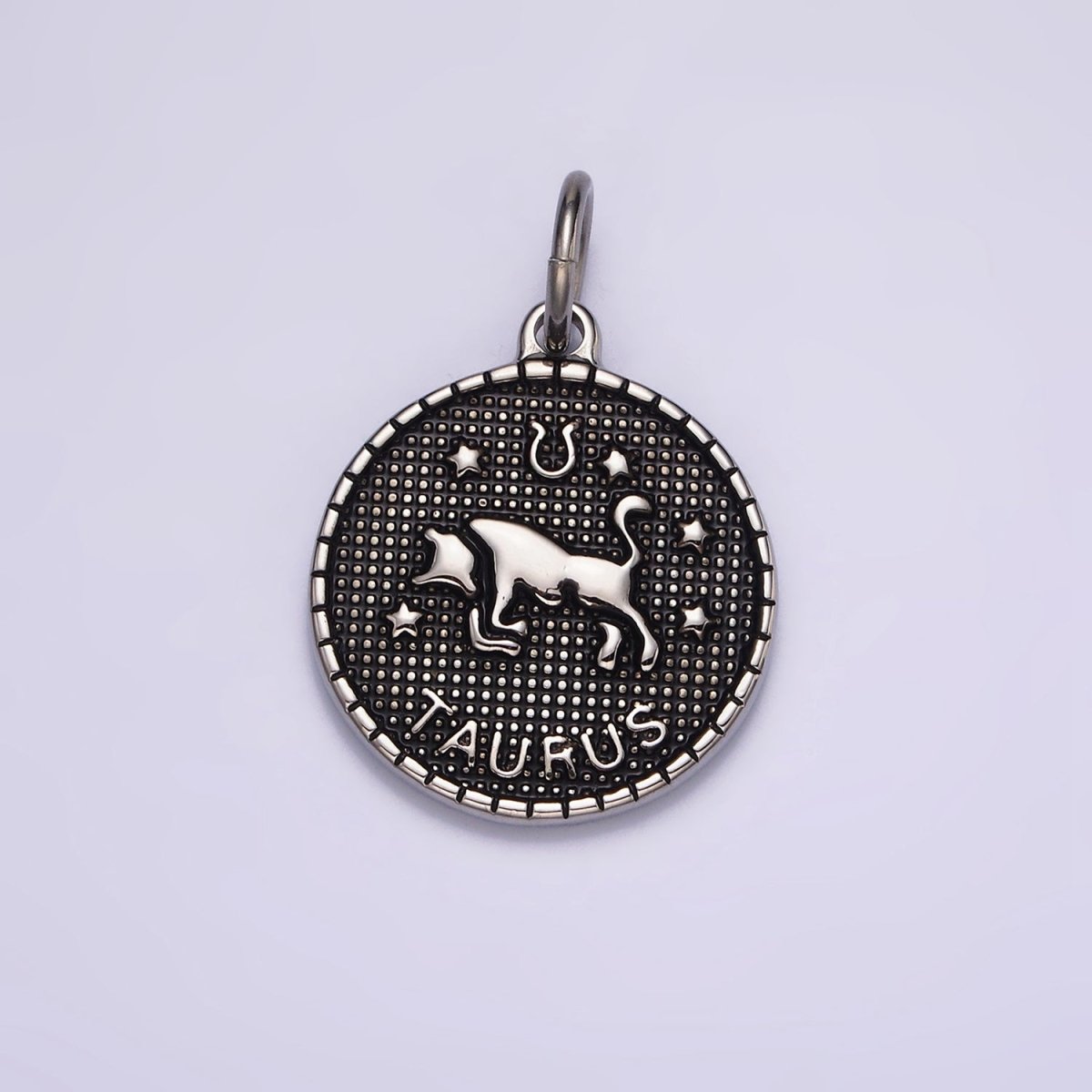 Stainless Steel Zodiac Astrological Sign Birth Star Constellation Dotted Round Silver Charm | A-A1229-A-A1234