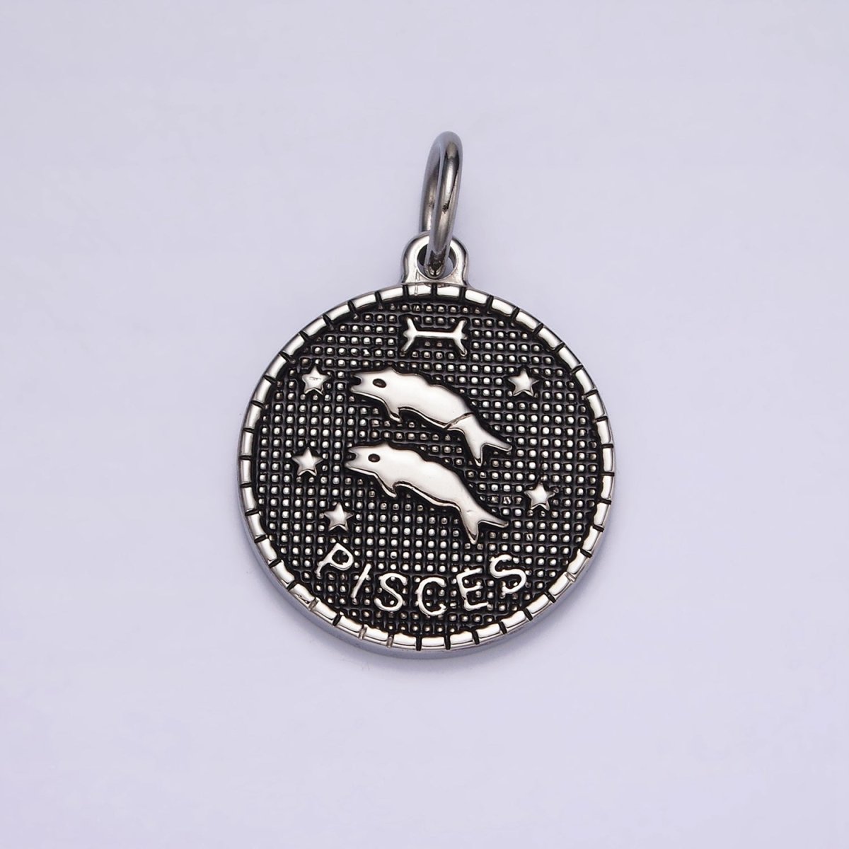 Stainless Steel Zodiac Astrological Sign Birth Star Constellation Dotted Round Silver Charm | A-A1229-A-A1234
