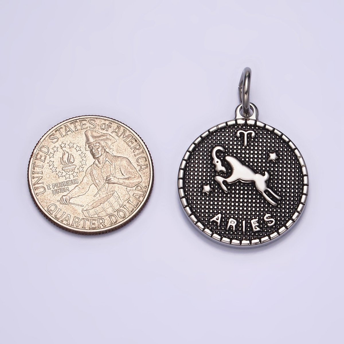 Stainless Steel Zodiac Astrological Sign Birth Star Constellation Dotted Round Silver Charm | A-A1229-A-A1234
