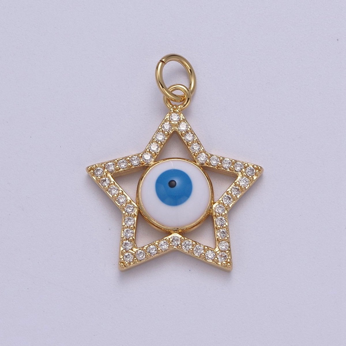 Star Cubic Evil Eye Charm, 14K Gold Filled Micro CZ Pave Pendant, 18*23mm, Necklace Earring Bracelet Making, Jewelry Finding D-762 - DLUXCA