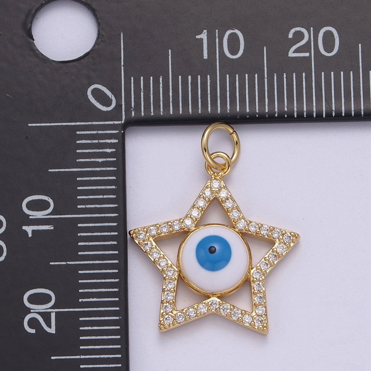 Star Cubic Evil Eye Charm, 14K Gold Filled Micro CZ Pave Pendant, 18*23mm, Necklace Earring Bracelet Making, Jewelry Finding D-762 - DLUXCA