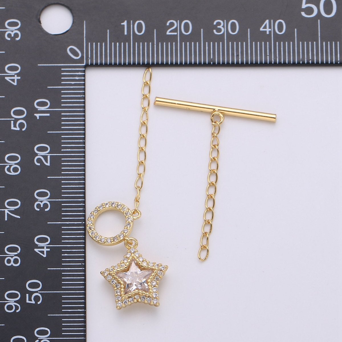Star Pave CZ Toggle Clasp Silver, 24K Gold Filled Toggle Clasp Micro Pave Clear CZ OT Toggle Clasp, For Necklacet/Bracelet Jewelry Supplies K-450 K-451