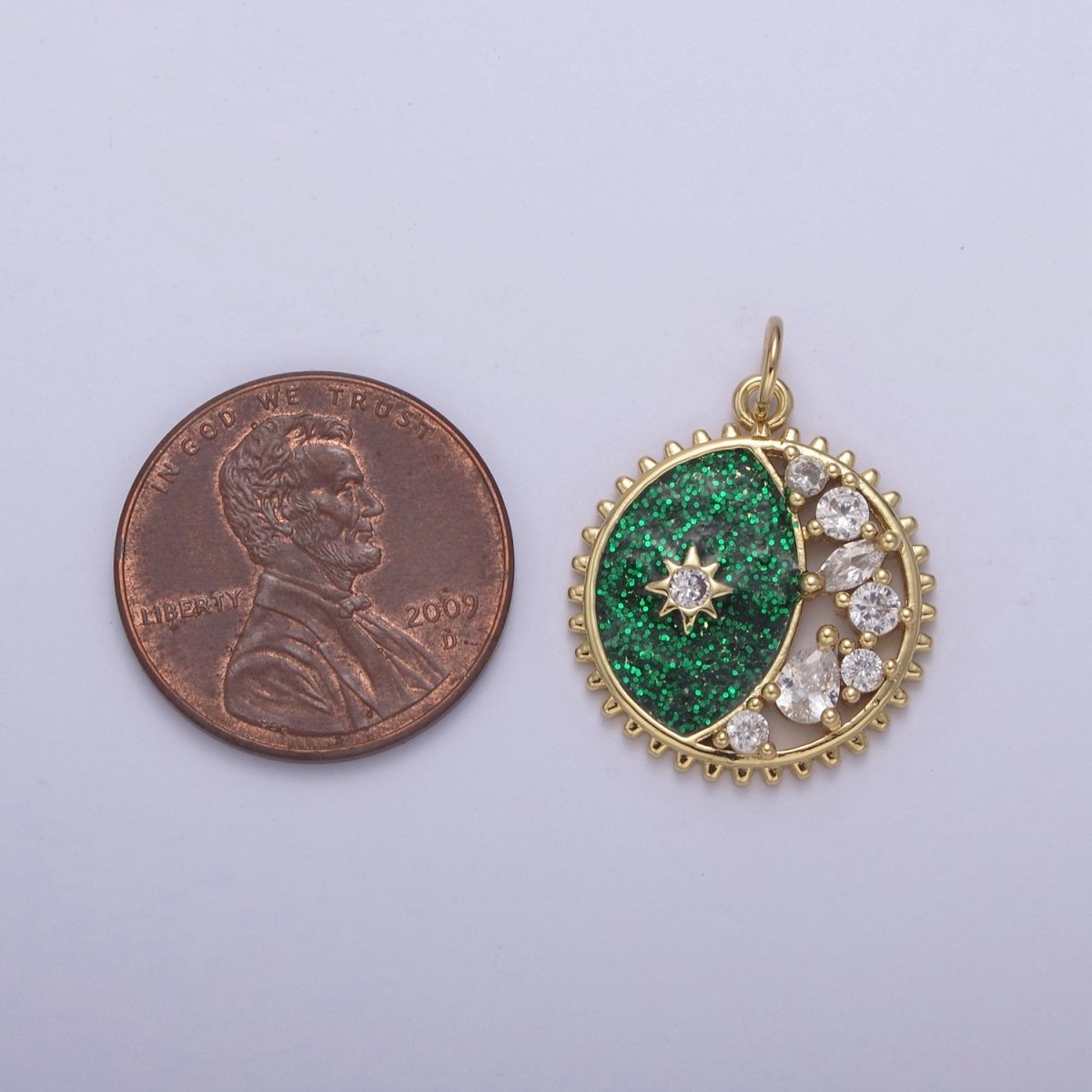 Starburst Star Glitter Sparkle Coin Charm, 17mm coin Gold Filled CZ Coin, Celestial CZ Drop Pendant N-726 - N-728