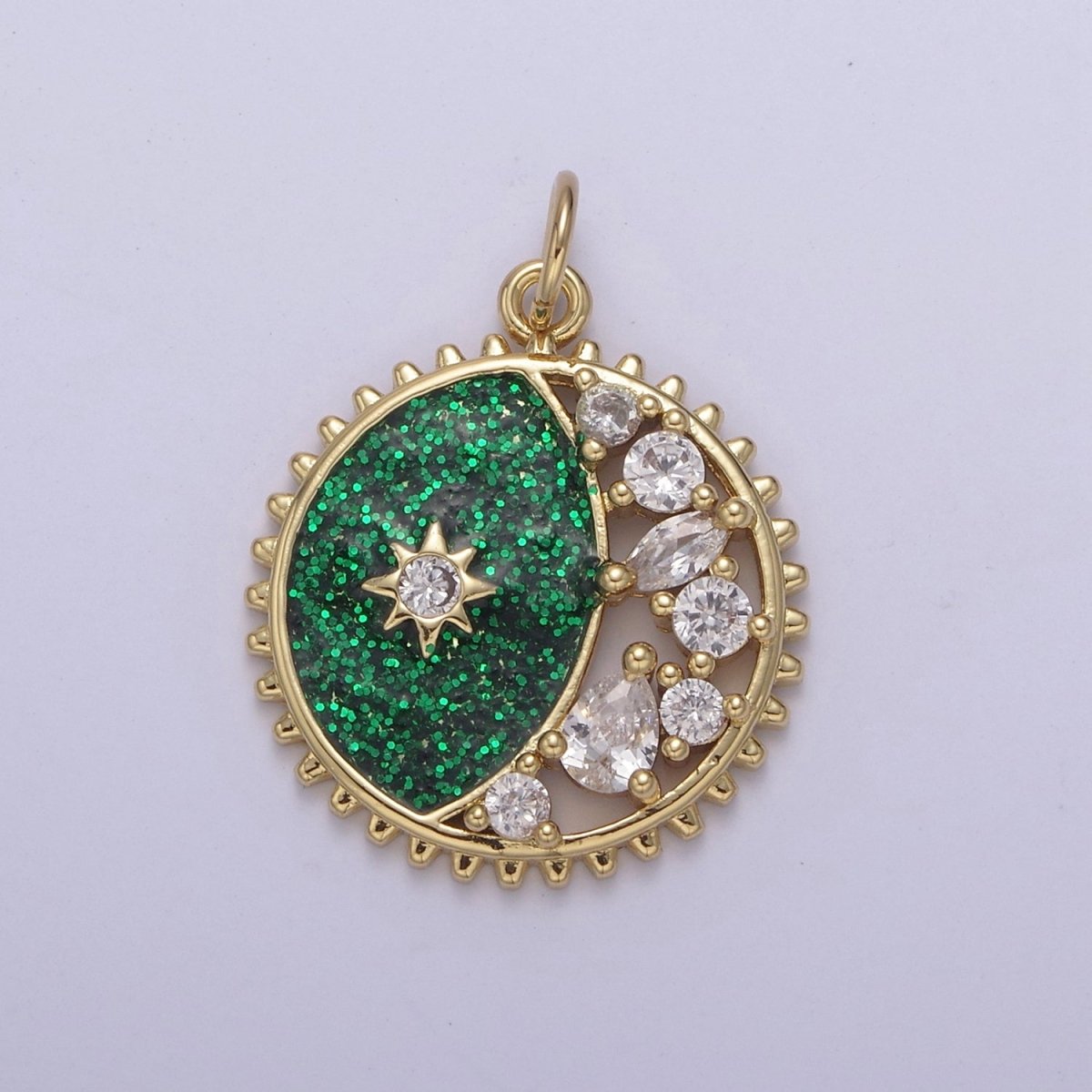 Starburst Star Glitter Sparkle Coin Charm, 17mm coin Gold Filled CZ Coin, Celestial CZ Drop Pendant N-726 - N-728