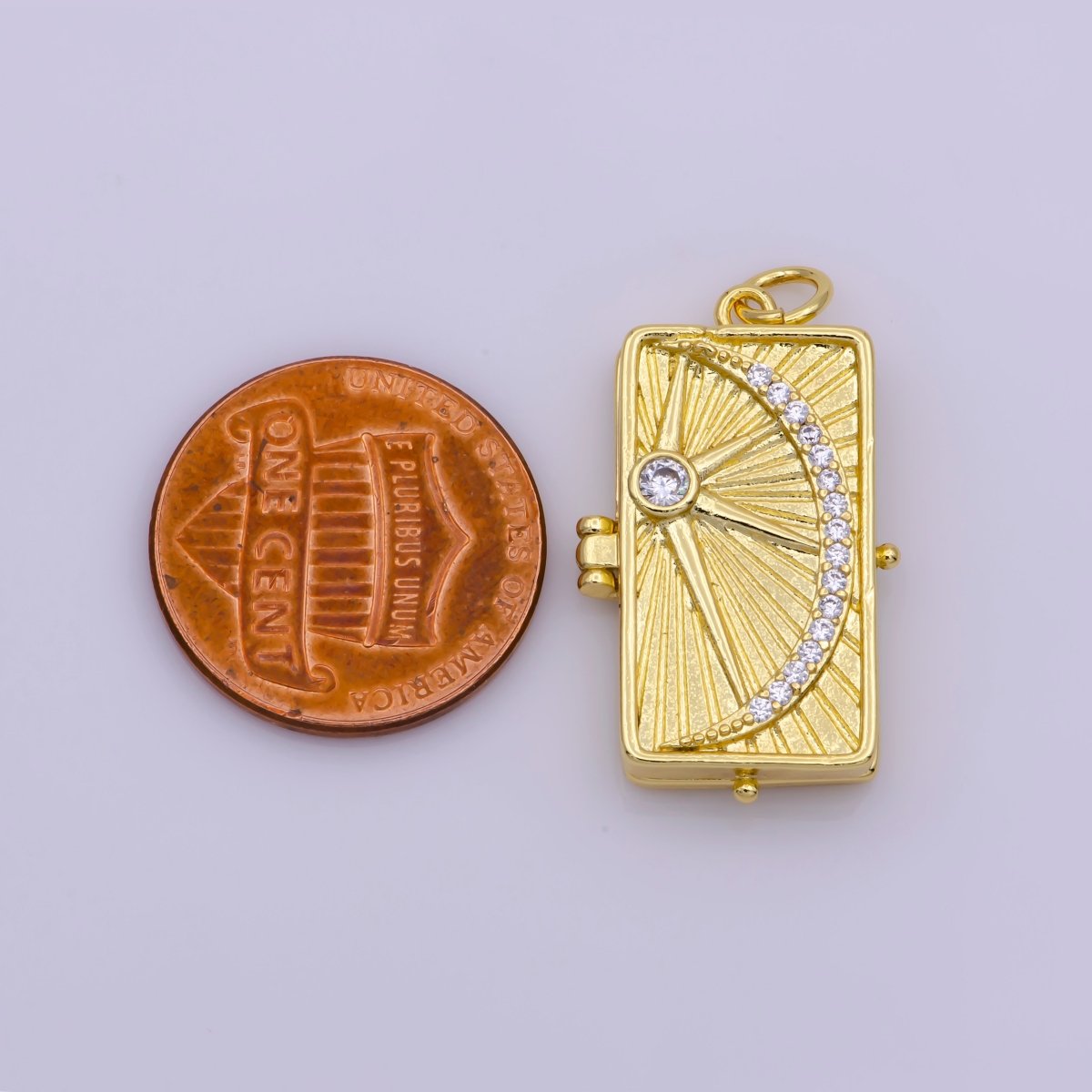 Starry Night Locket Pendant, Moon Star CZ Locket Charm Necklace, 14K Gold Filled Rectangle Locket Charm for Necklace, M-699