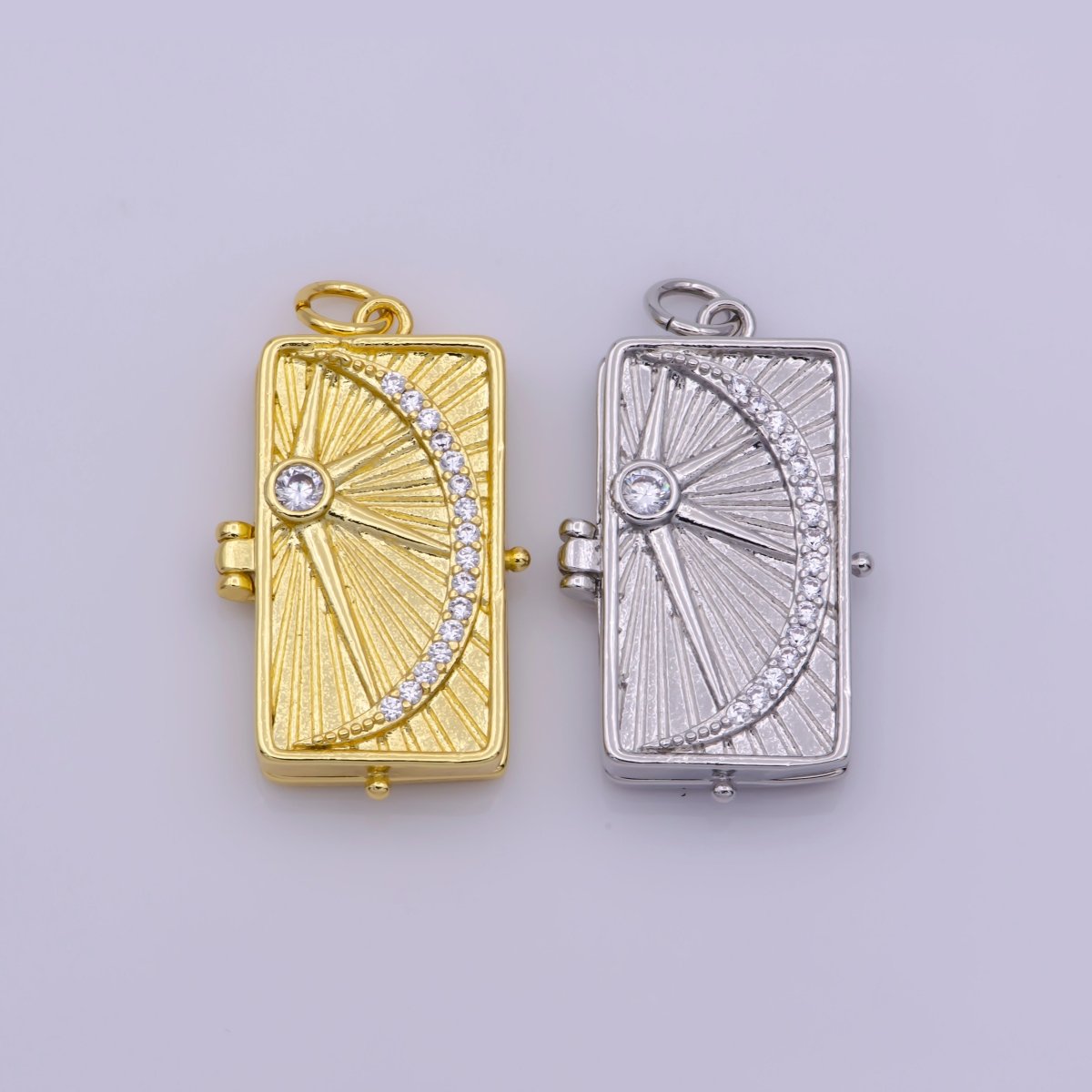 Starry Night Locket Pendant, Moon Star CZ Locket Charm Necklace, 14K Gold Filled Rectangle Locket Charm for Necklace, M-699