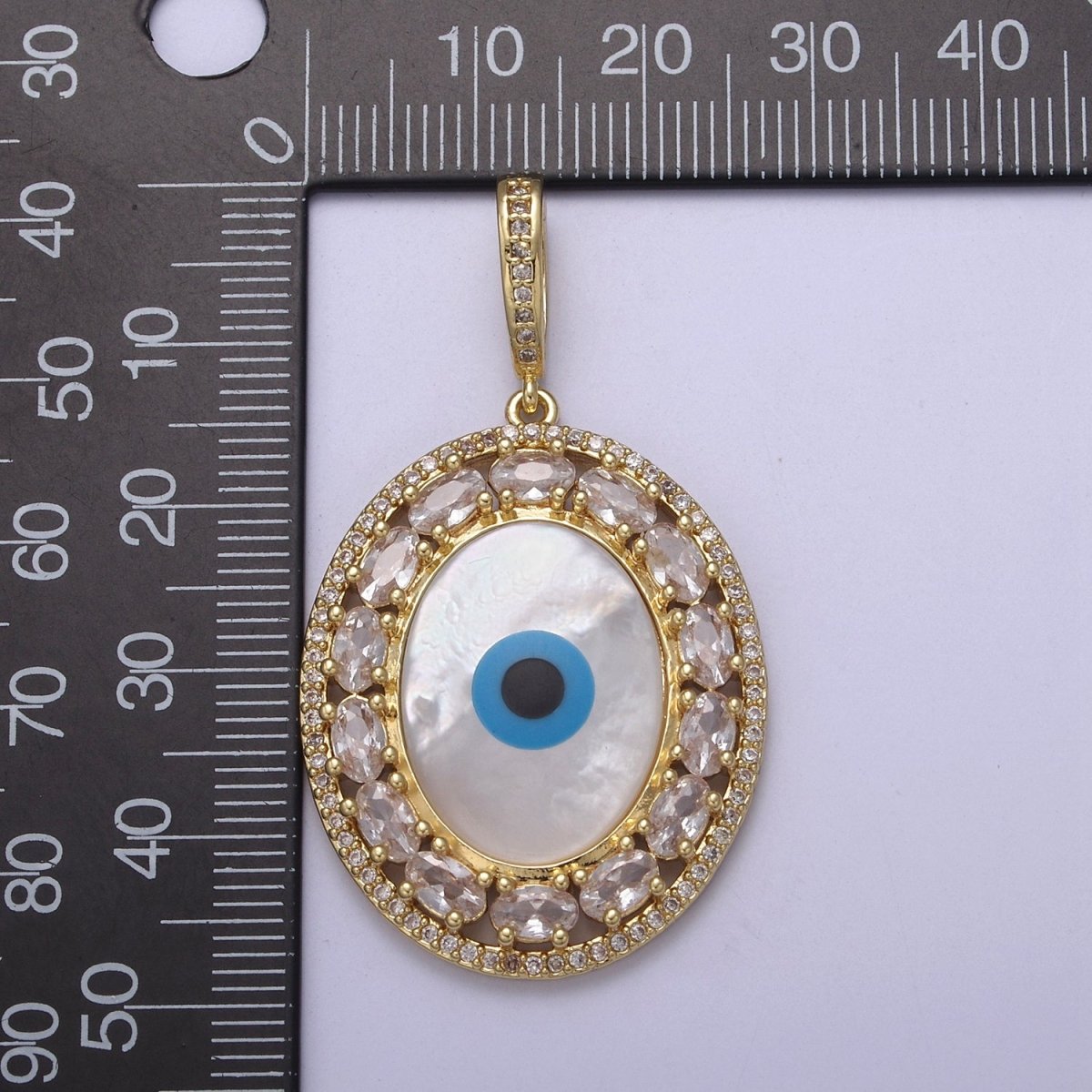 Statement Bold Oval Evil Eye Charm Gold Filled Eye Charms, Evil Eye Medallion Pendant Necklace Good Lucky Amulet Protection Bohemian Jewelry Supply H-571 - DLUXCA