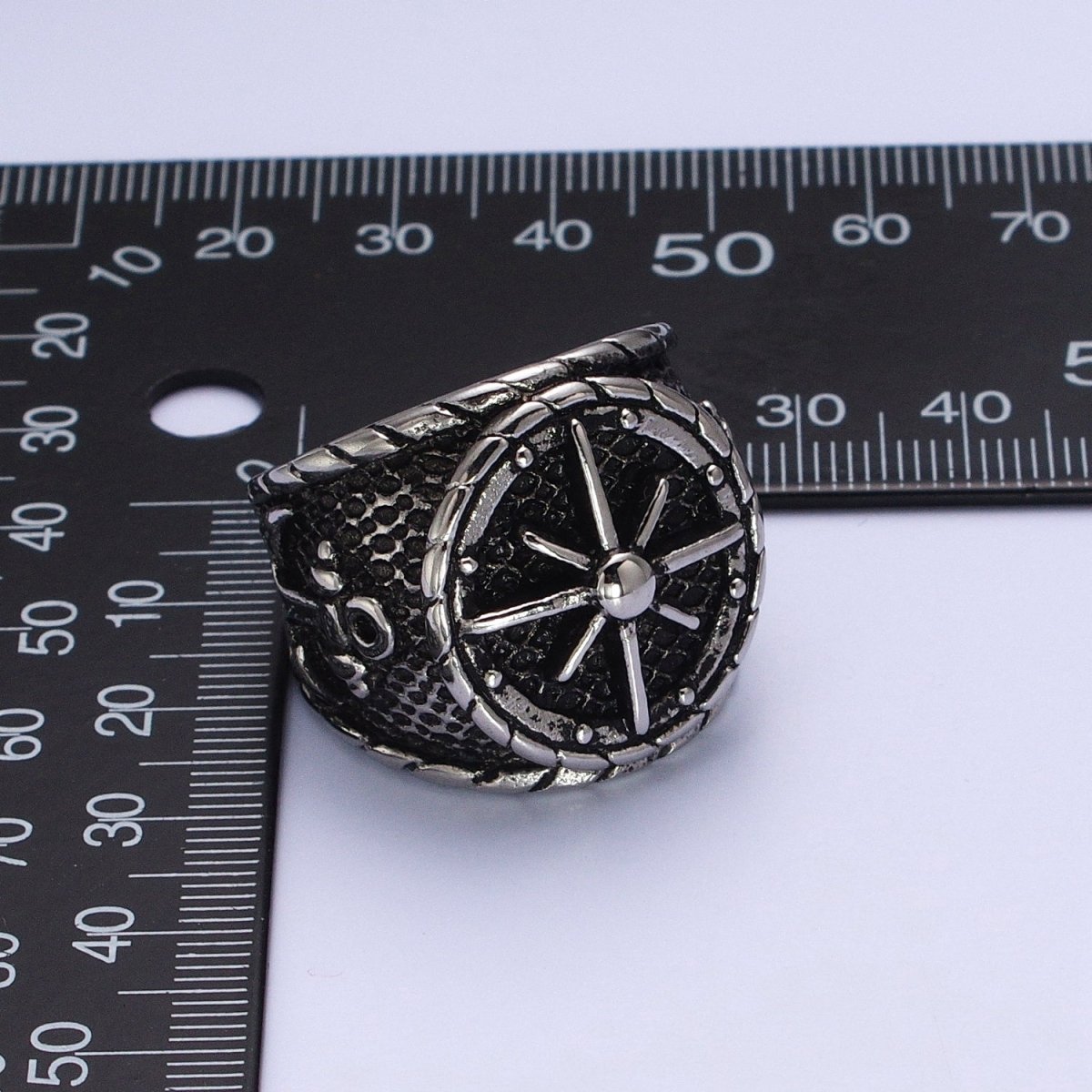 Statement Stainless Steel Ships' Steering Wheel Anchor Textured Ring in Silver & Gold | O-140~O-143, O-116~O-119