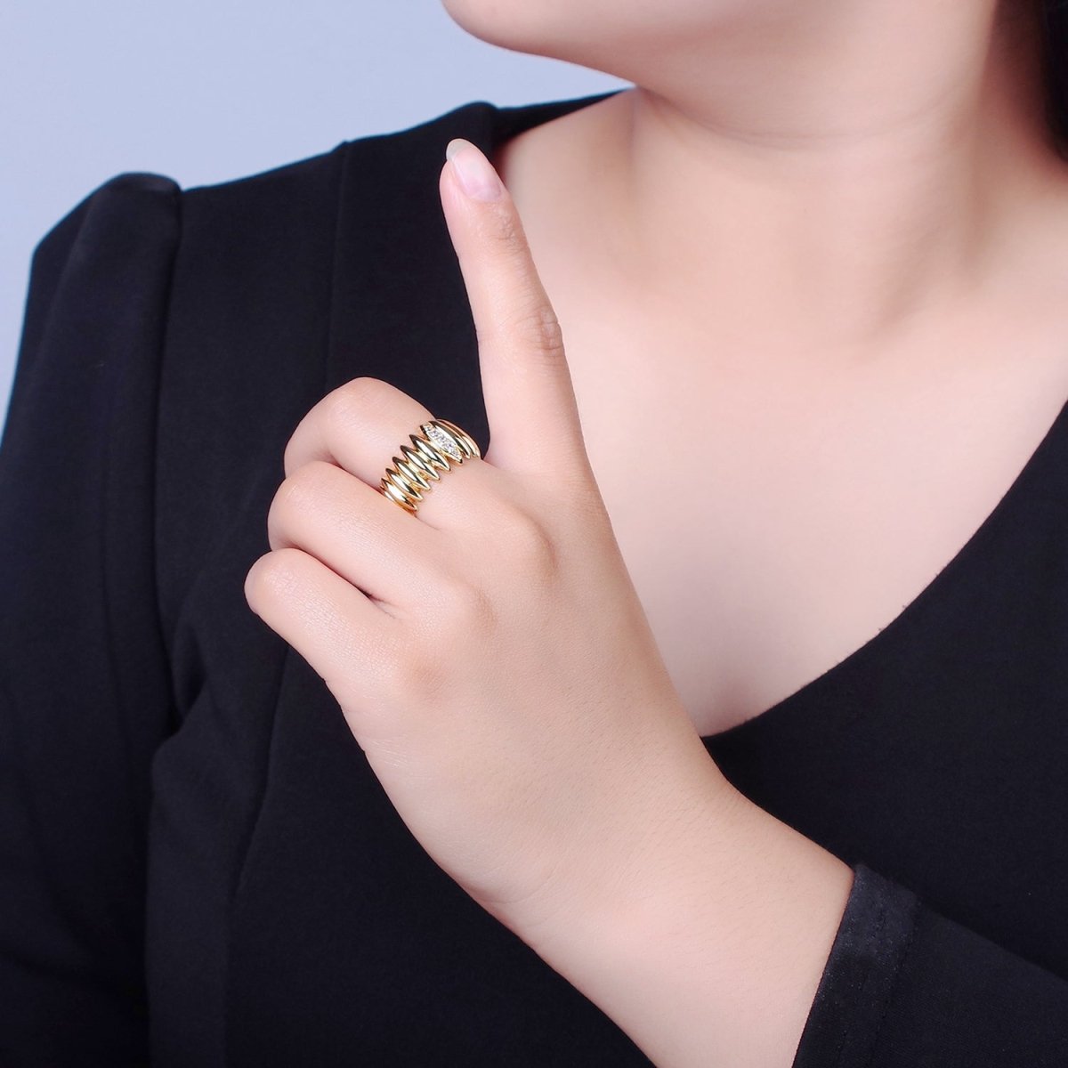 Statement Unique Pave Gold Ring O-2202
