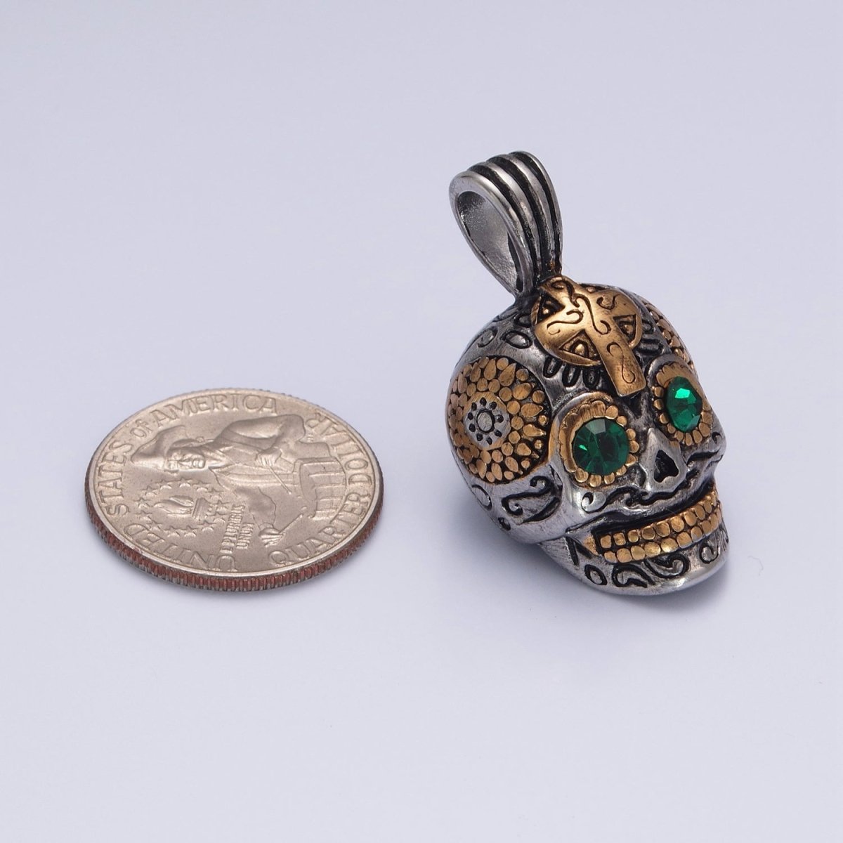 OS Steel Skull Pendant, Silver Skull Pendant Necklace Day of the Dead, Mexican Jewelry For Men Unisex Jewelry X-643