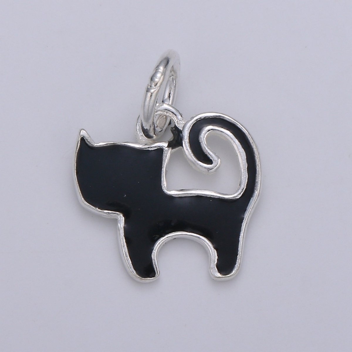 Sterling Silver Cat Charm. Kitten Charm Black White Cat Enamel Charm 925 Sterling Silver Cat Charm. Cat Lover Gift SL-007