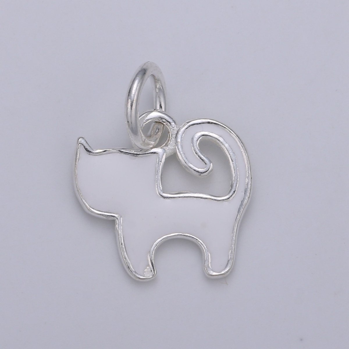 Sterling Silver Cat Charm. Kitten Charm White Cat Enamel Charm 925 Sterling Silver Cat Charm. Cat Lover Gift SL-008