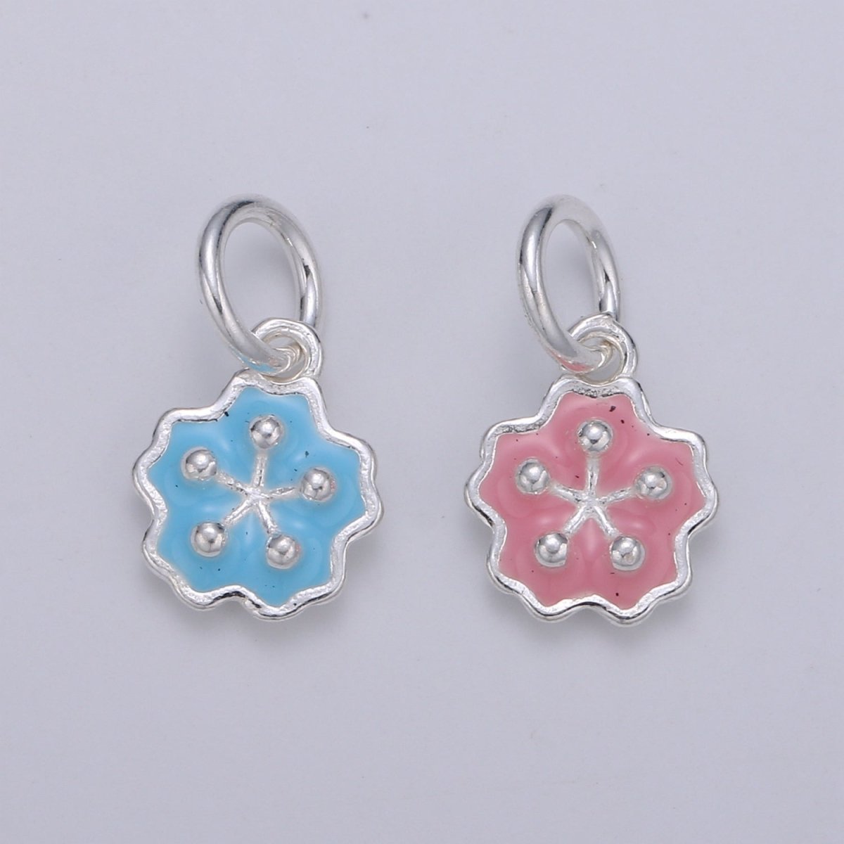 Sterling Silver Flower Charm Baby Blue Pink Flower Charm Dainty Silver Charm 925 Sterling Silver Charm SL-009 SL-010