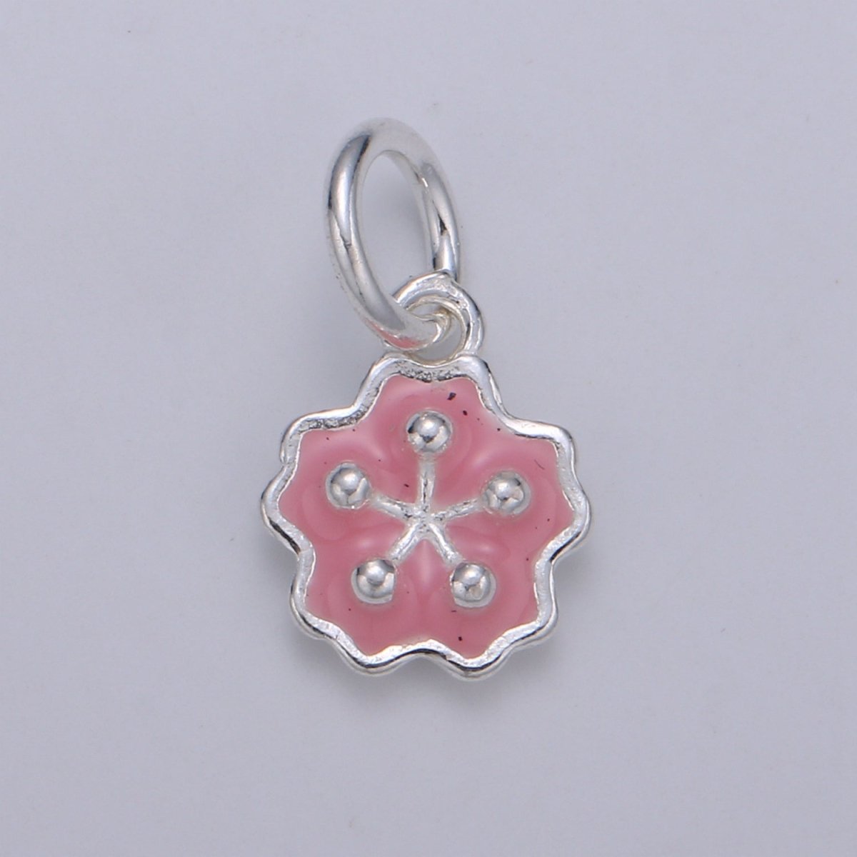 Sterling Silver Flower Charm Baby Blue Pink Flower Charm Dainty Silver Charm 925 Sterling Silver Charm SL-009 SL-010