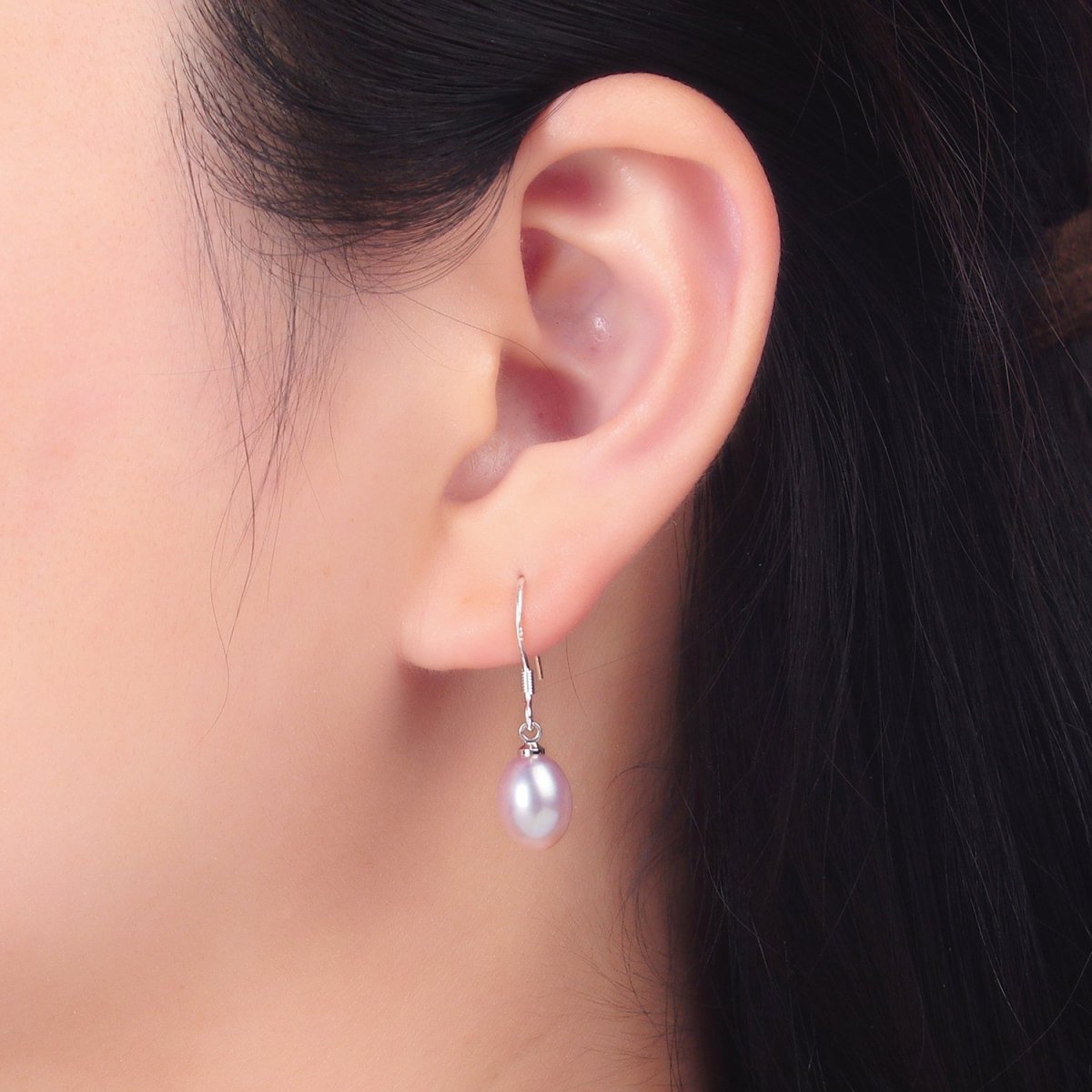 Sterling Silver Hook Earring w/ White, Pink, Purple Pearl Attachment | T003-005