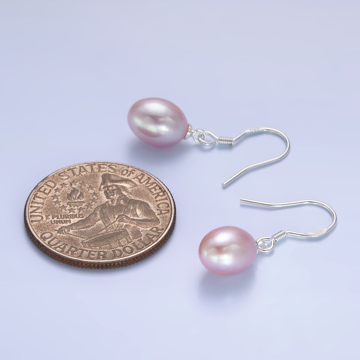 Sterling Silver Hook Earring w/ White, Pink, Purple Pearl Attachment | T003-005