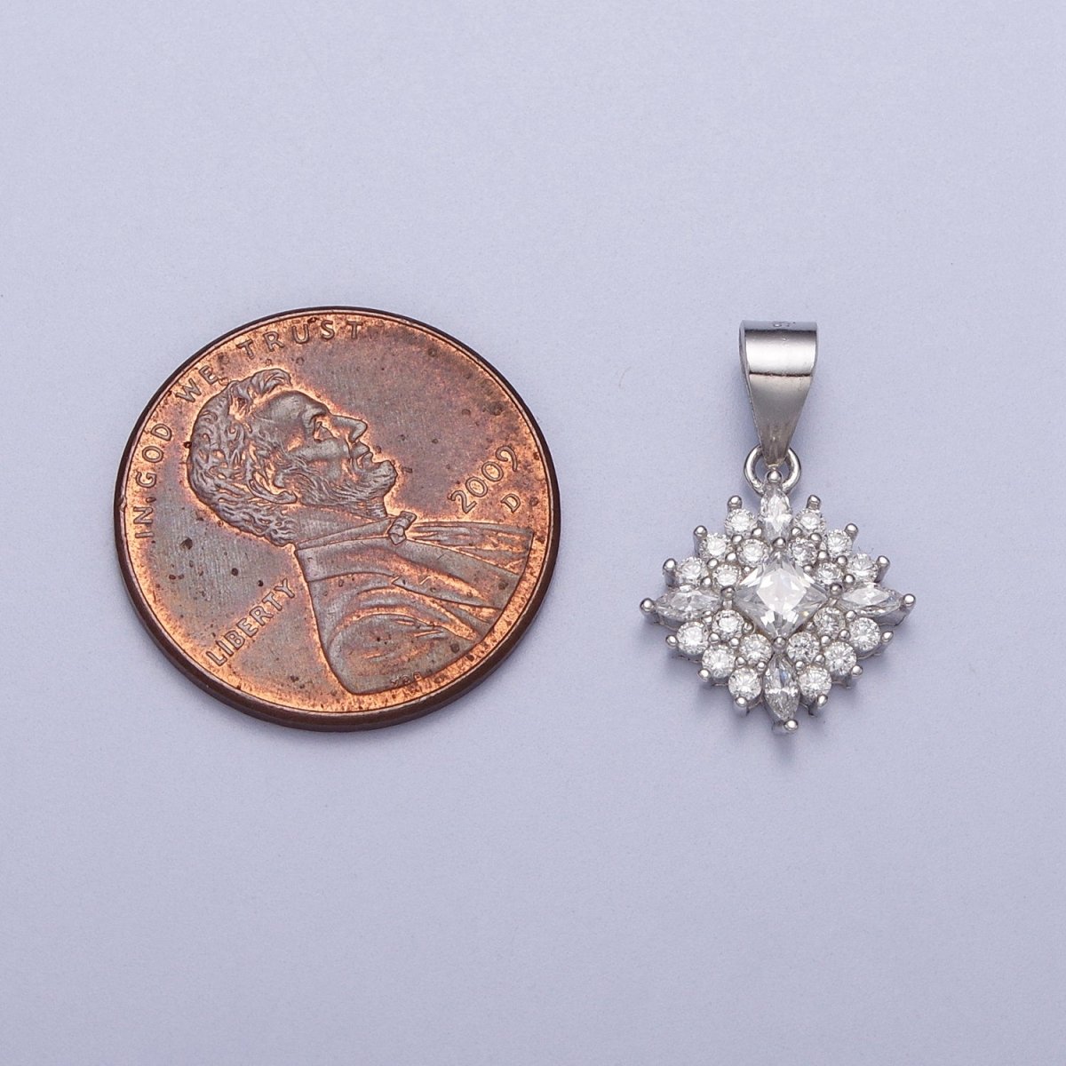 Sterling Silver S925 19mm Clear CZ Rhombus Flower Pendant | SL-398 - DLUXCA