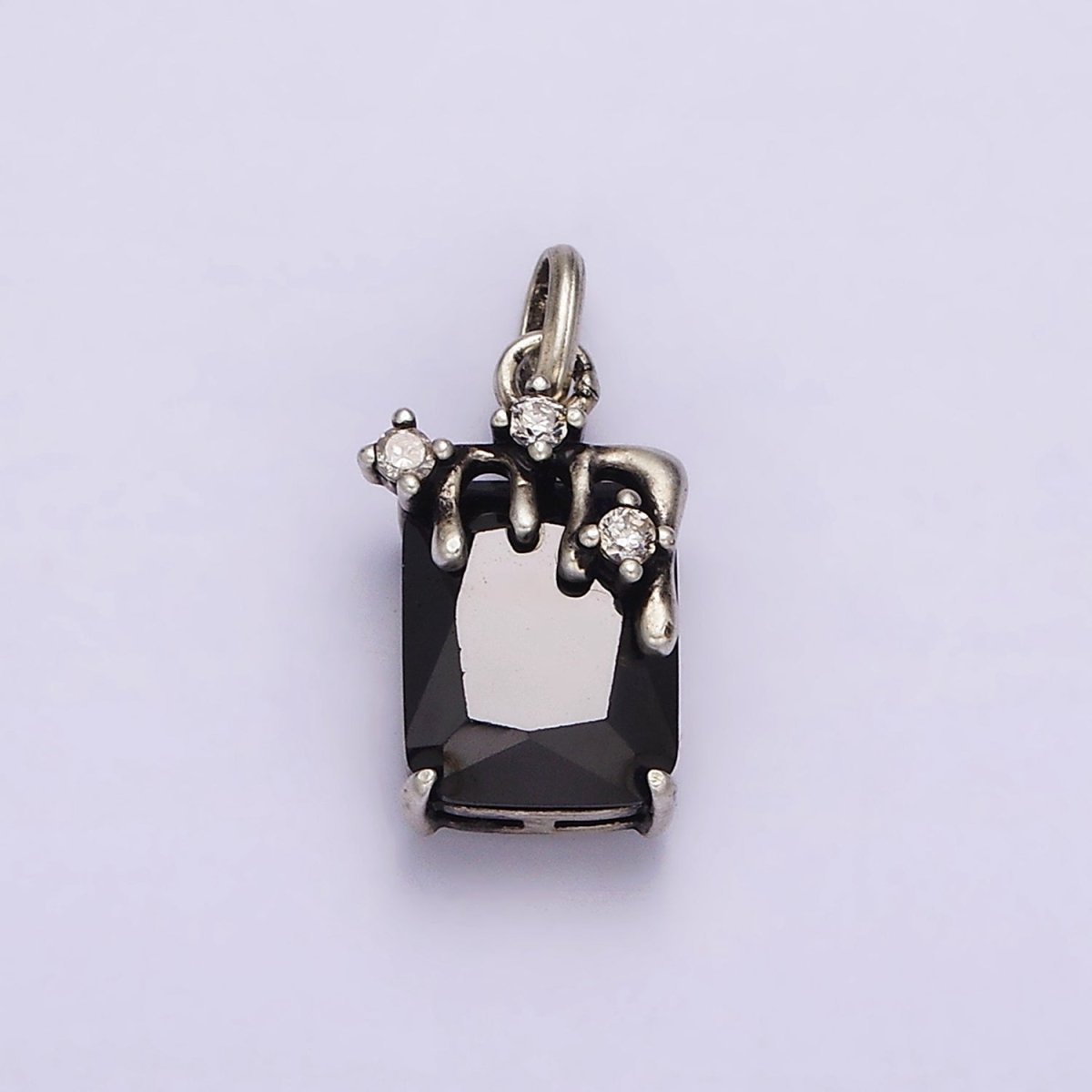 Sterling Silver S925 Black Baguette CZ Molten Drip Charm | SL-324 - DLUXCA