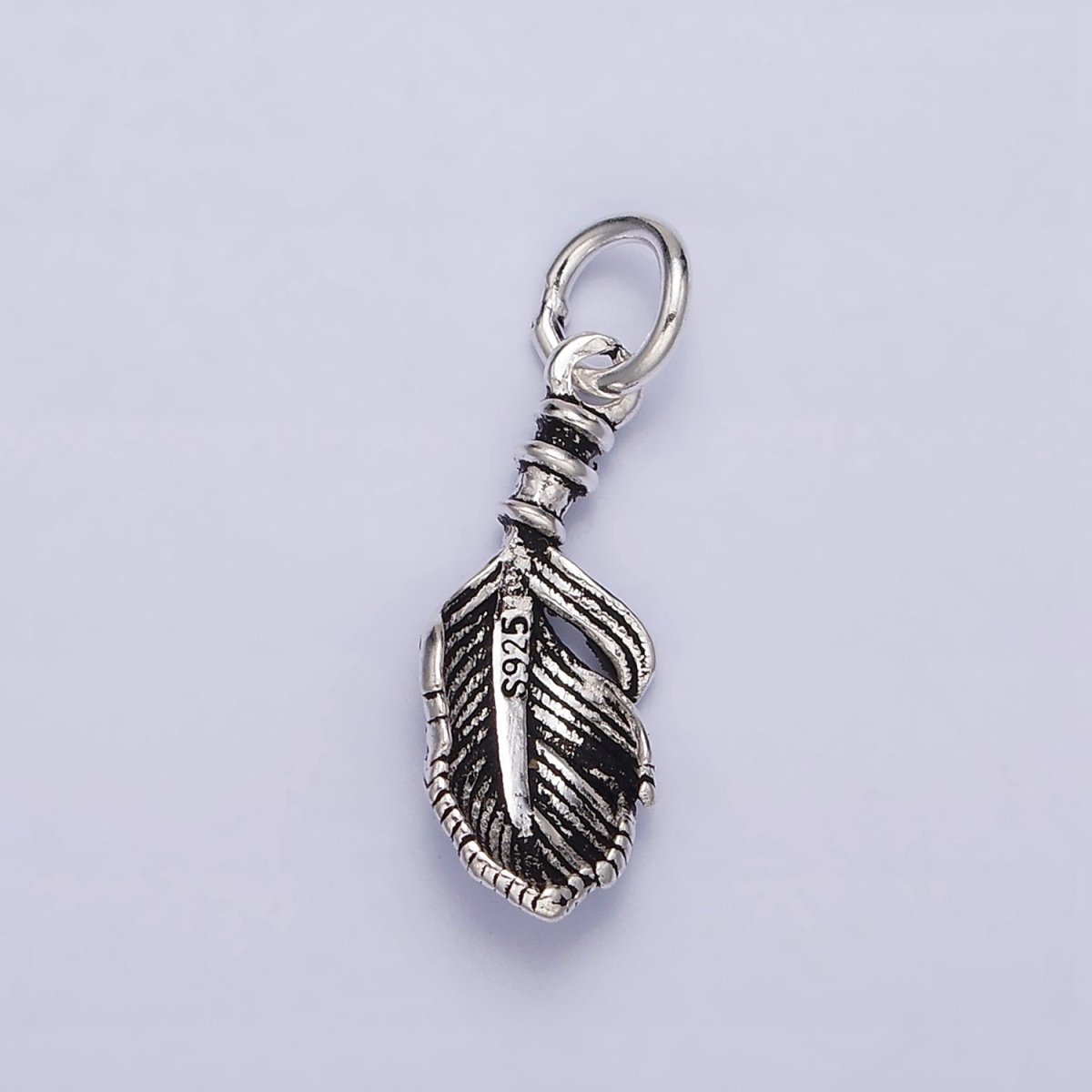 Sterling Silver S925 Curved Line-Textured Natural Long Palm Leaf Charm | SL-286 - DLUXCA