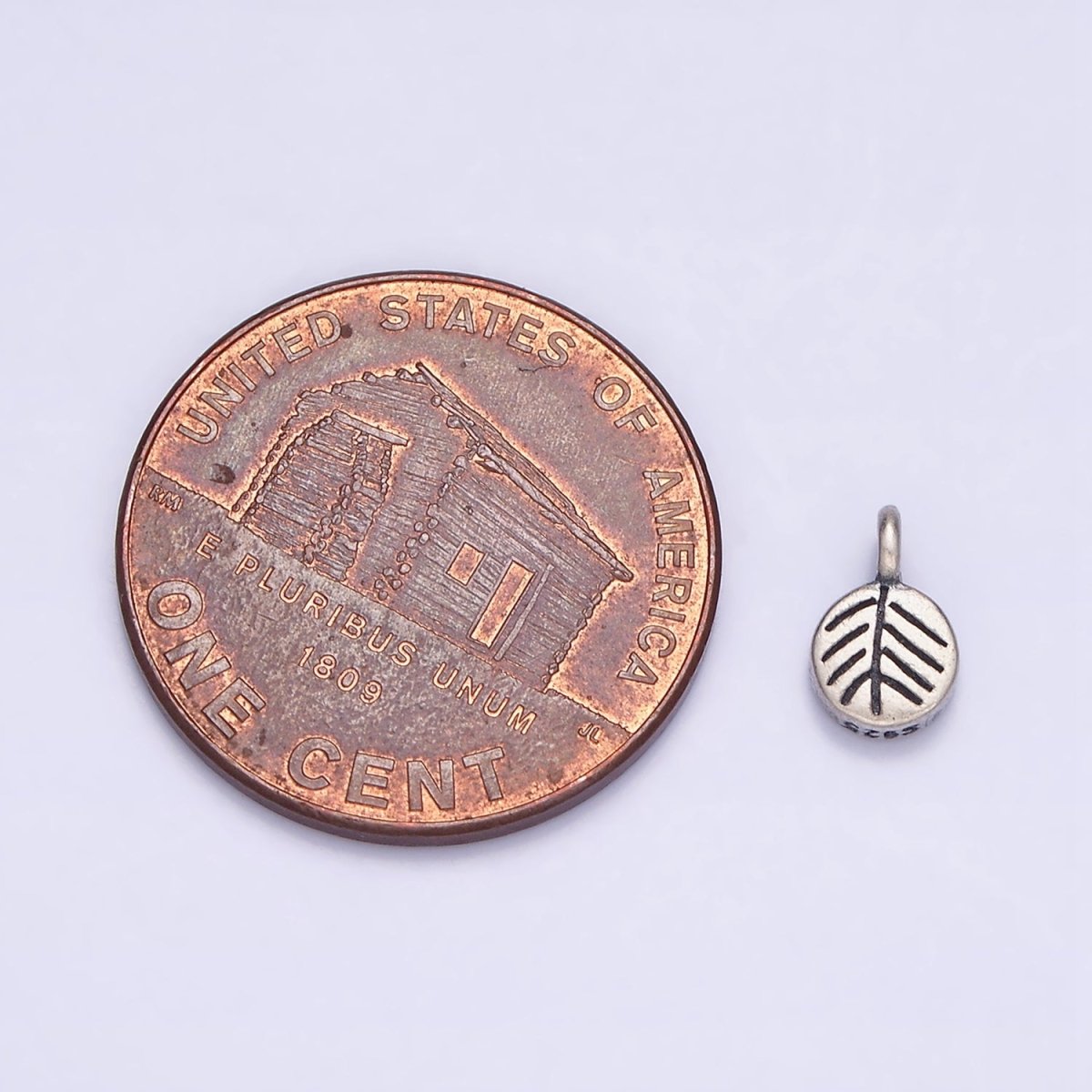 Sterling Silver S925 Mini Lined Leaf Nature Plant Oval Charm | SL-284 - DLUXCA