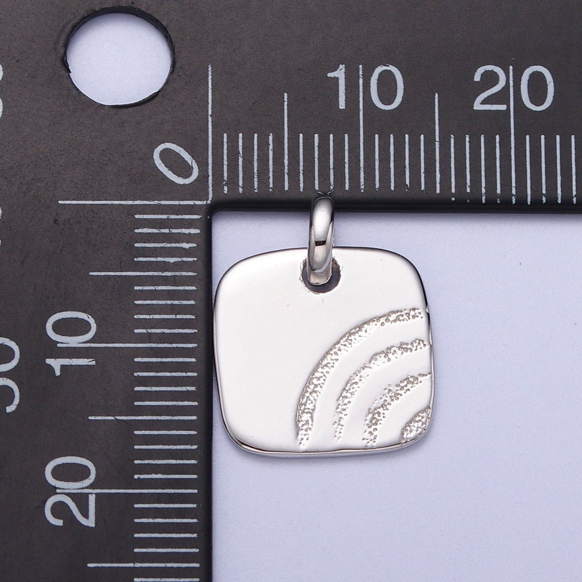 Sterling Silver S925 Multiple Curved Lined Textured Square Charm | SL-397 - DLUXCA
