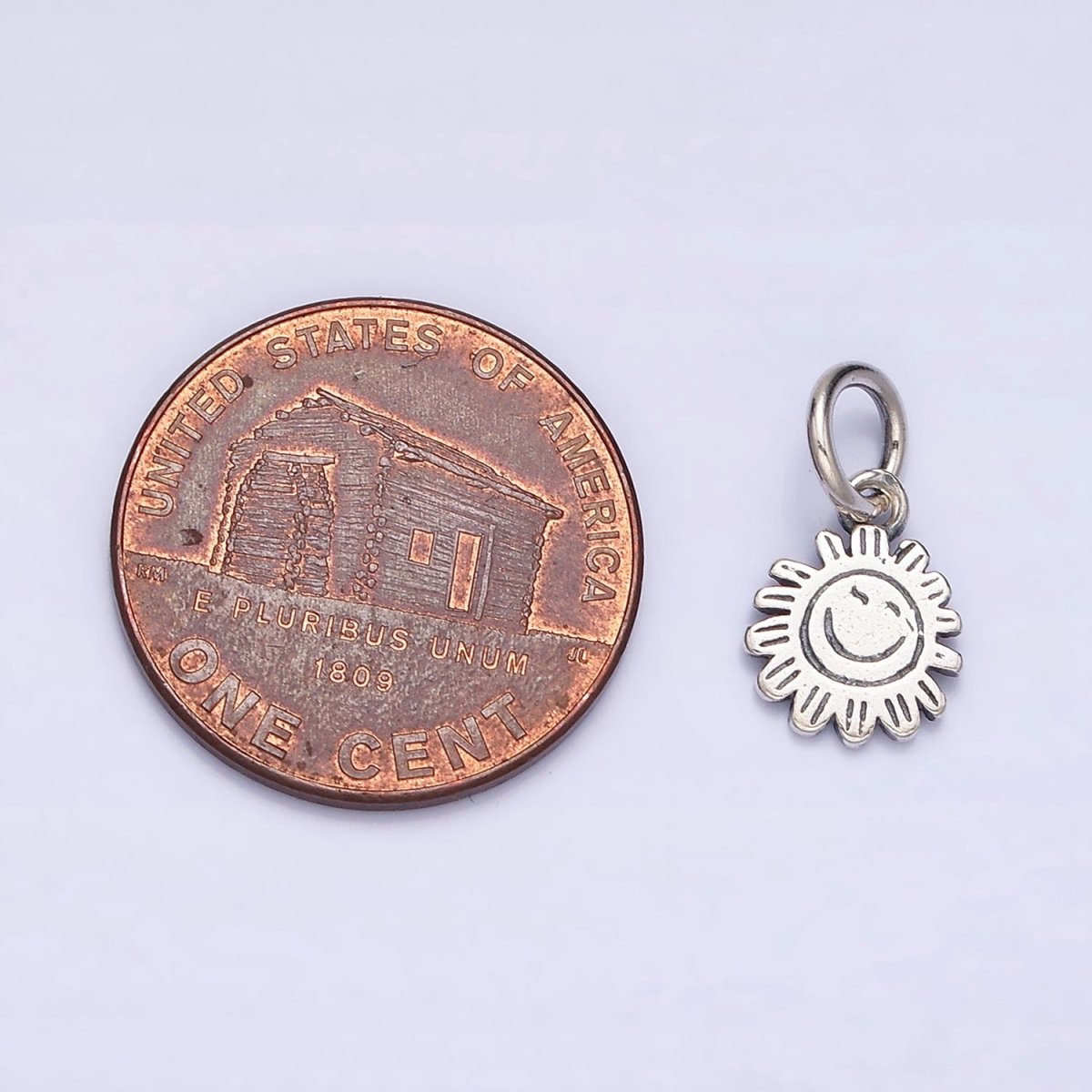 Sterling Silver S925 Round Smiley Face Celestial Sun Flower Charm | SL-275 - DLUXCA