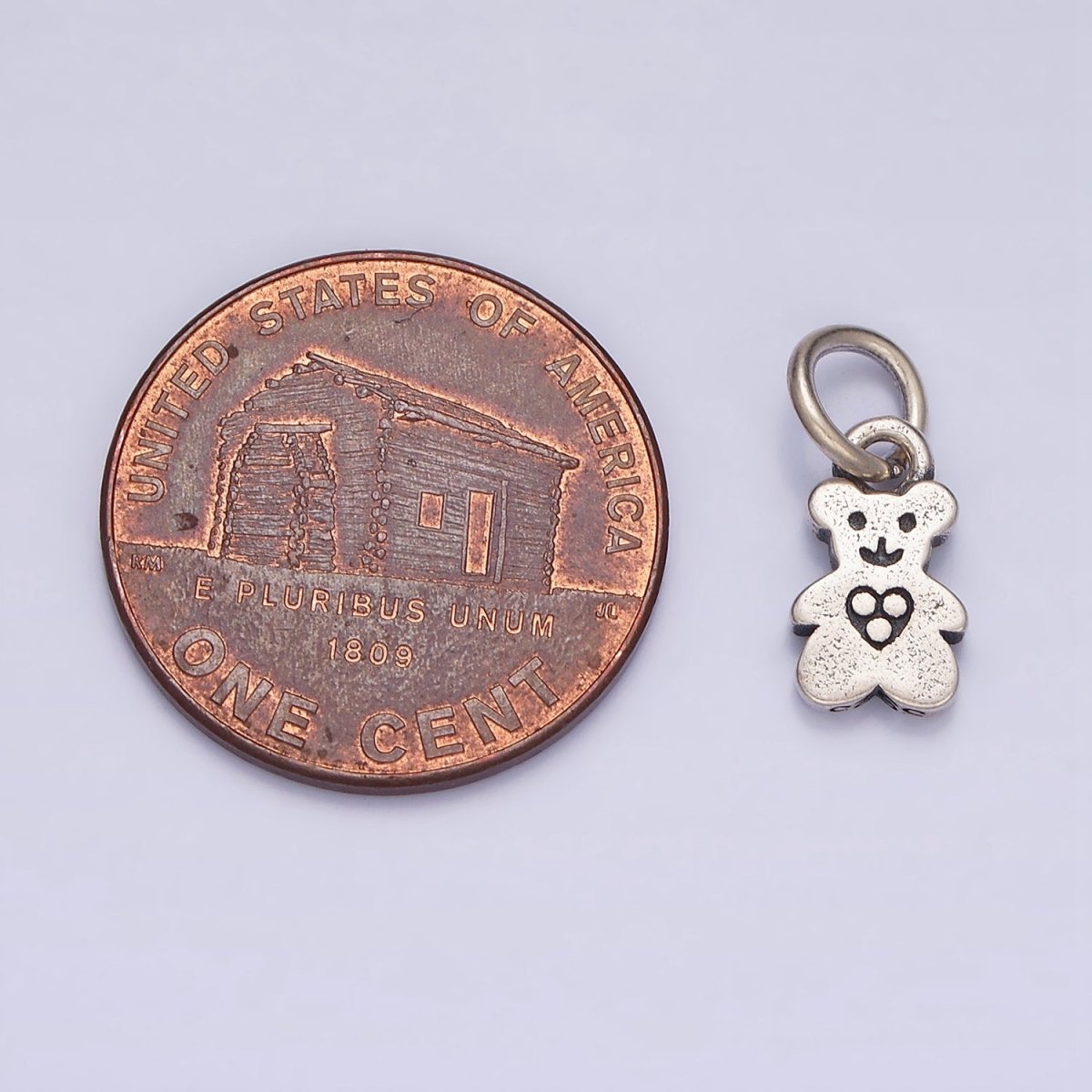 Sterling Silver S925 Tiny Smiling Bear Animal Triple Dotted Heart Charm | SL-279 - DLUXCA