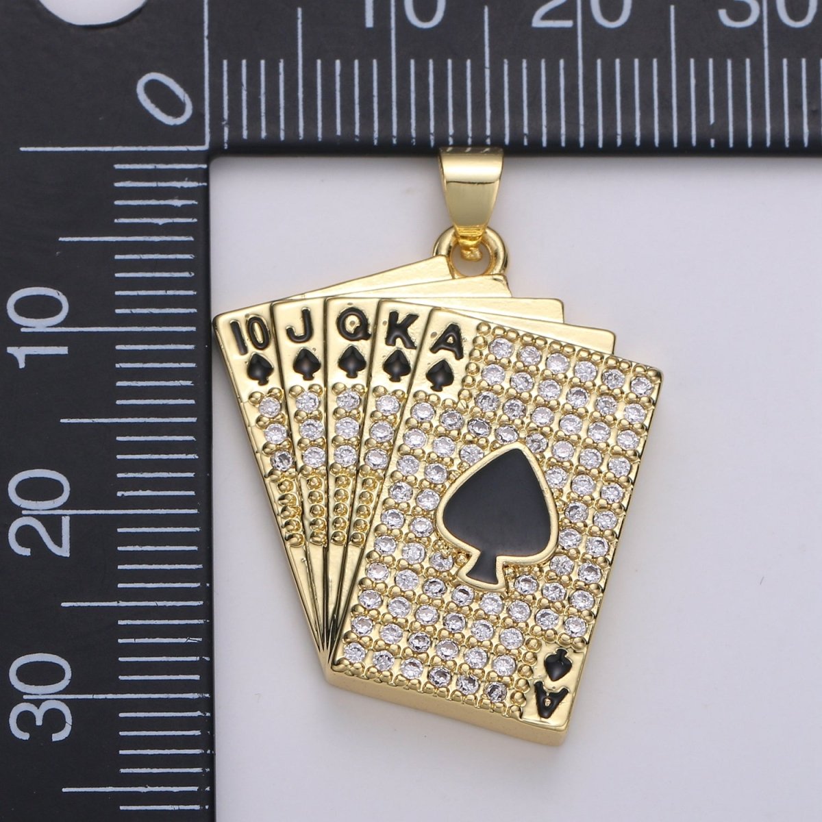 Straight Flush Poker Cards Pendant Micro Pave Poker card game Necklace Charm in 14k Gold filled Charm J-214