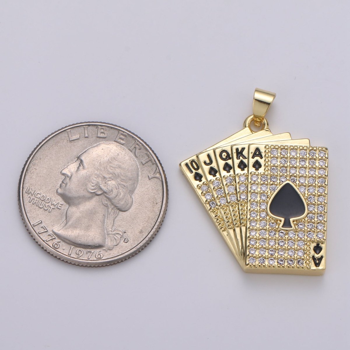 Straight Flush Poker Cards Pendant Micro Pave Poker card game Necklace Charm in 14k Gold filled Charm J-214