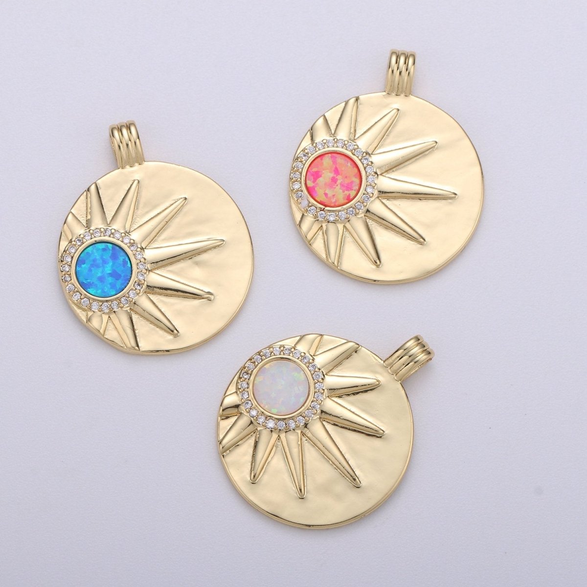 Sun with Opal Pendants • Gold Celestial Pendant • 14k Gold Filled Pendant Medallion Charm Sunburst Jewelry Supply I-711~I-713