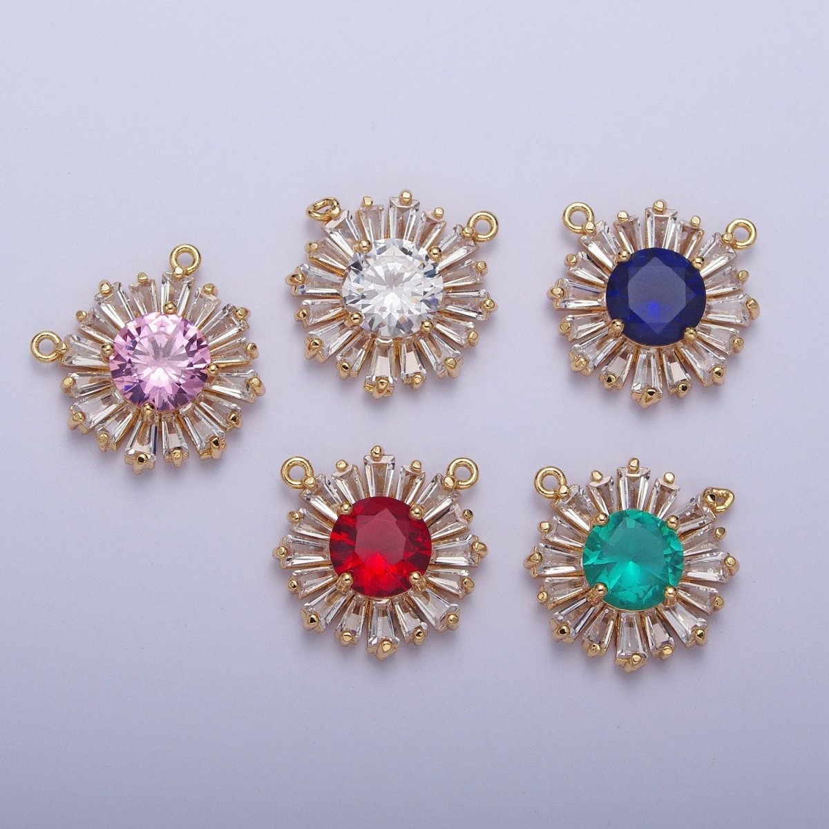 Sunburst Cubic Zirconia Round Baguette Stones Link Connector For DIY Jewelry Making G-534~G-538