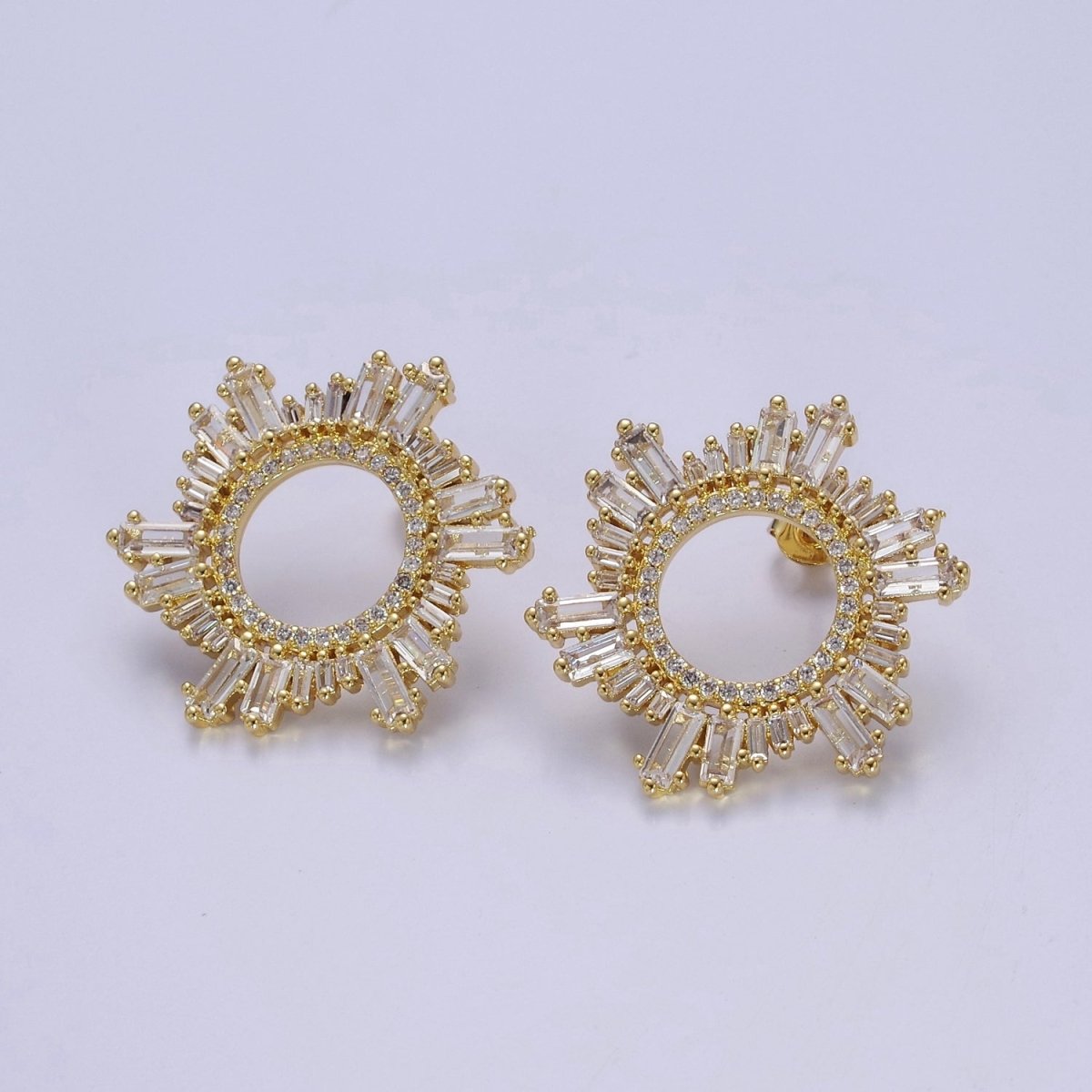 Sunburst Stud Earrings, Sun Ray Stud Earrings, CZ Sunburst Celestial Earring in Gold Filled / Silver V-134