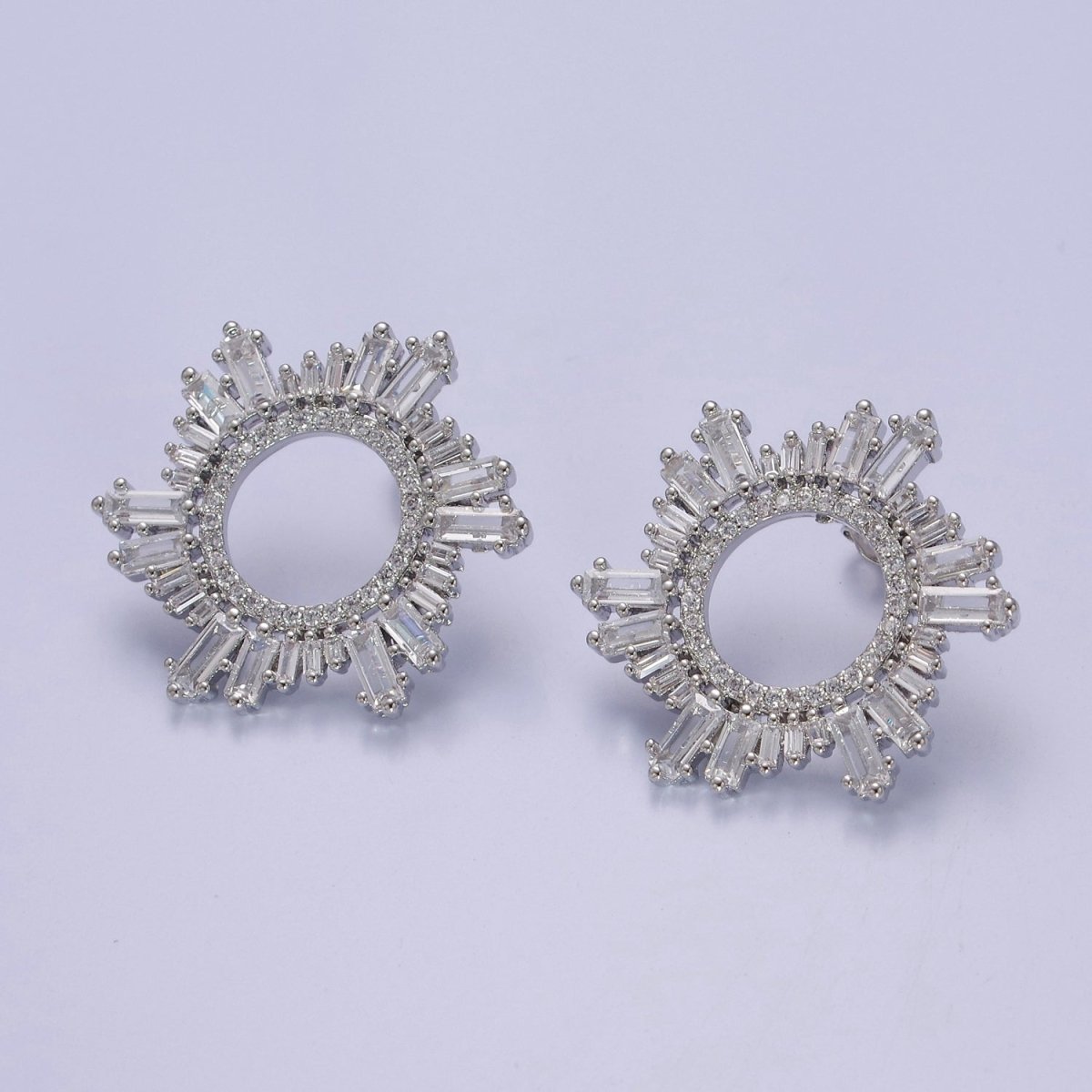 Sunburst Stud Earrings, Sun Ray Stud Earrings, CZ Sunburst Celestial Earring in Gold Filled / Silver V-134